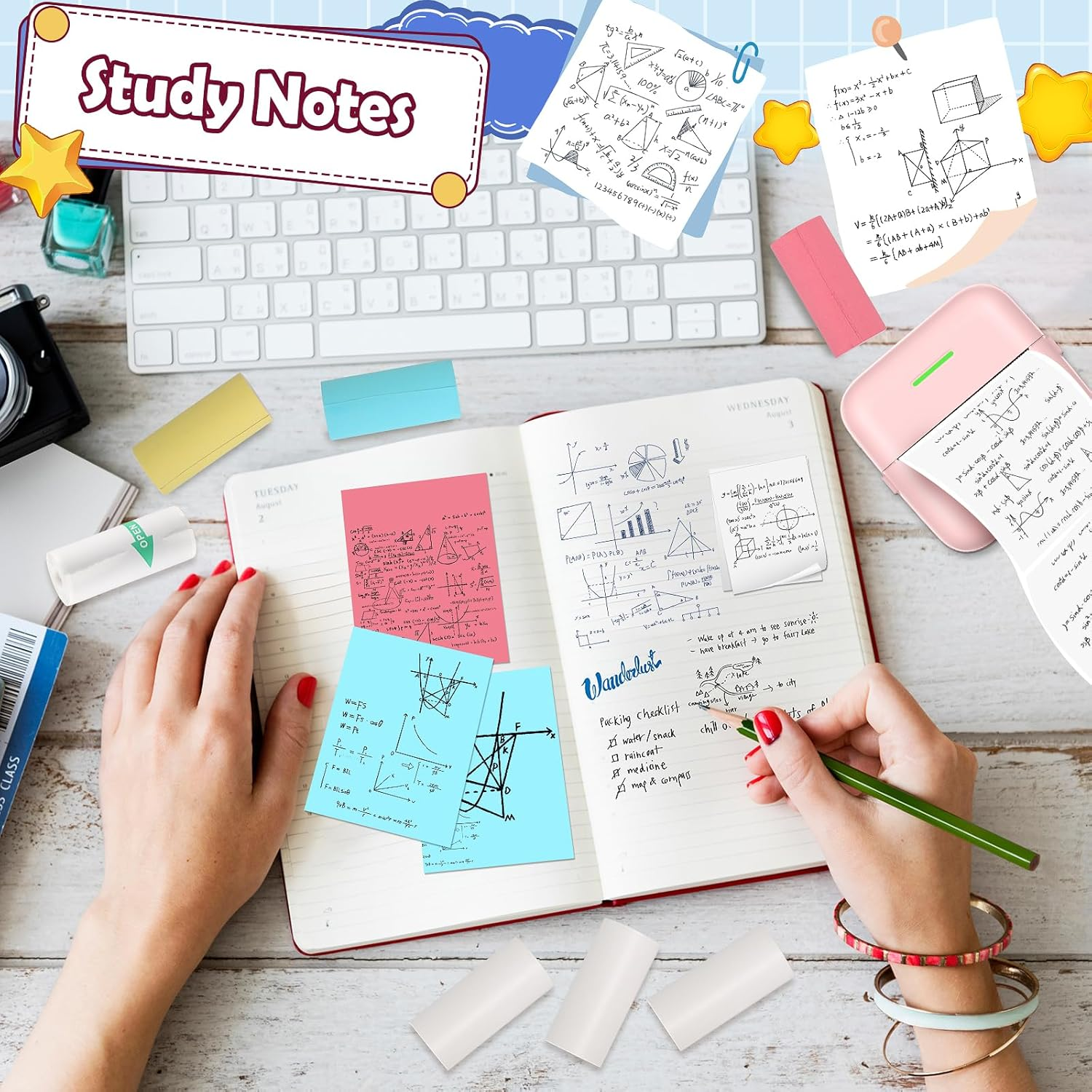 10 Rolls Thermal Mini Printer Paper for Inkless Mini Printer, 5 Rolls Thermal Sticky Paper & 5 Rolls Thermal Plain Paper, 57X25Mm, for Notes Journal Memo Photo Study image number 1