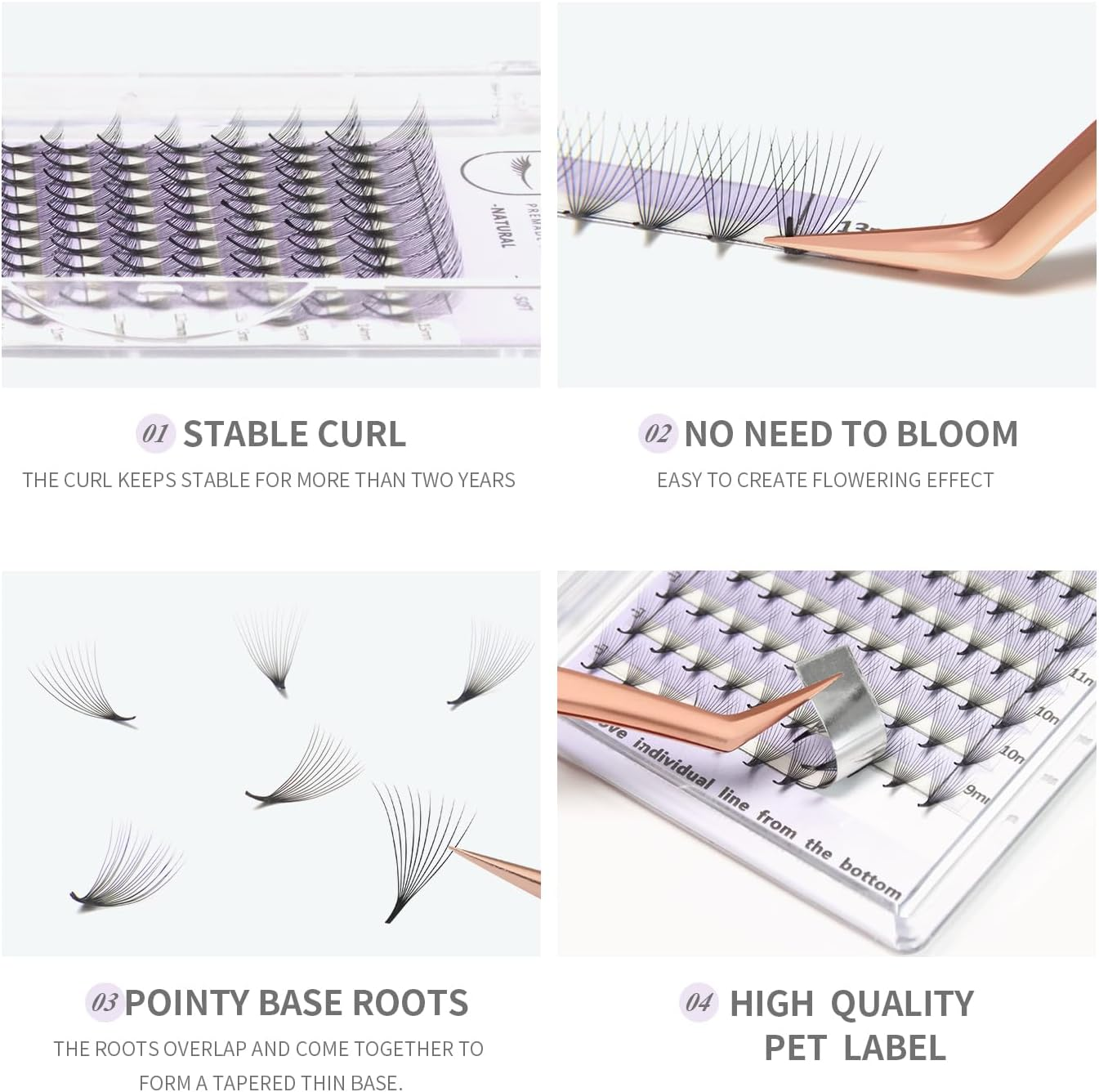 ANNAFRIS Premade Fans Eyelash Extensions 16D Thickness 0.05 9-13Mm Mix Short Stem Pointy Base Premade Volume Lash Extensions C Curl(16D-C-0.05,9-13Mm Mix) image number 3