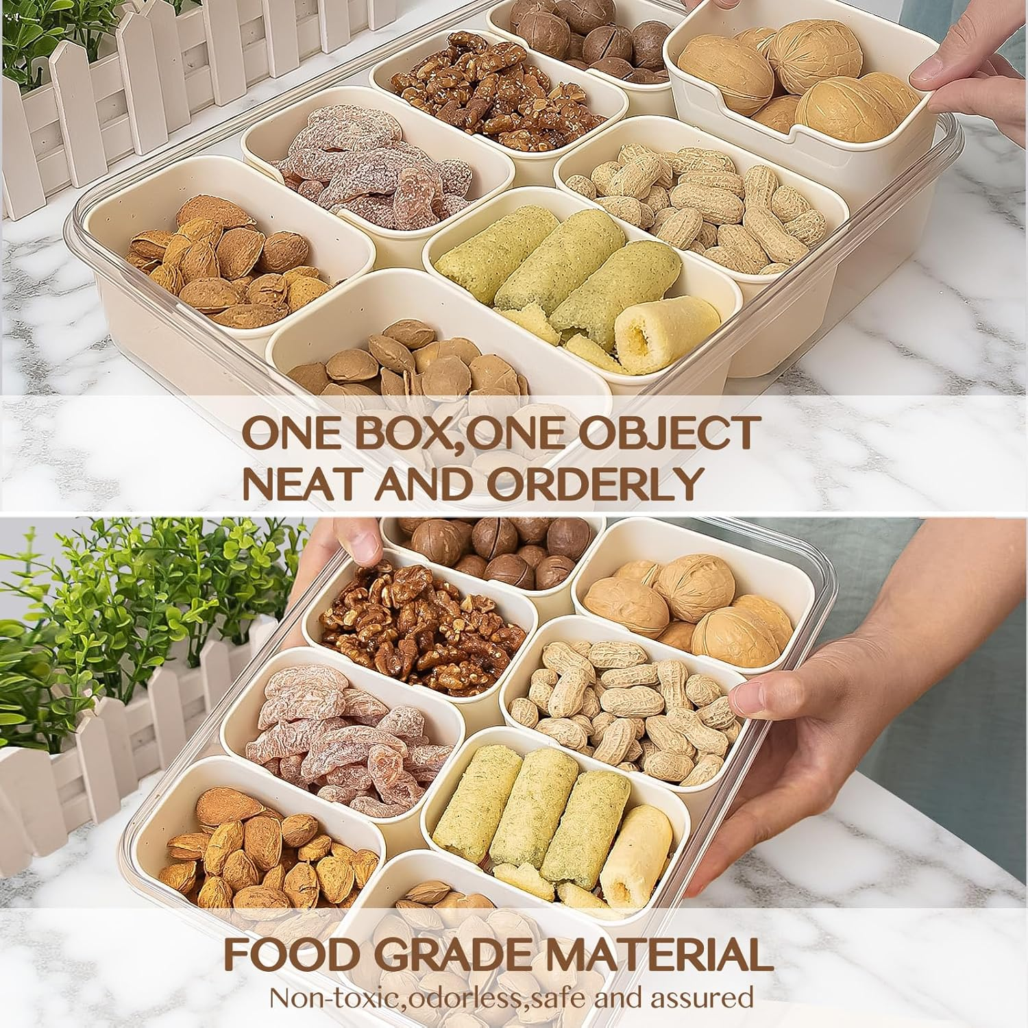 Divided Serving Tray with Lid, Handle & Cutlery Compartment,Removable Snack Platters Food Storage Container, Portable Snack Box Charcuterie Container, Clear Organizer for Candy & Snacks (2 PCS) image number 1