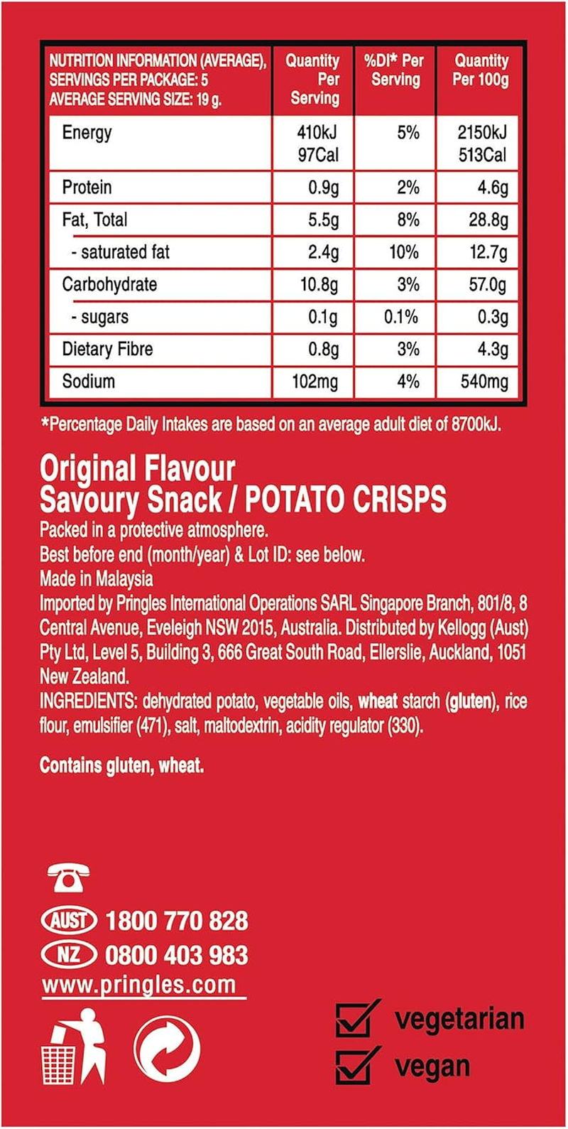 Pringles Minis Original Potato Chips Multipack, 5 Pack (5 X 19G) image number 2