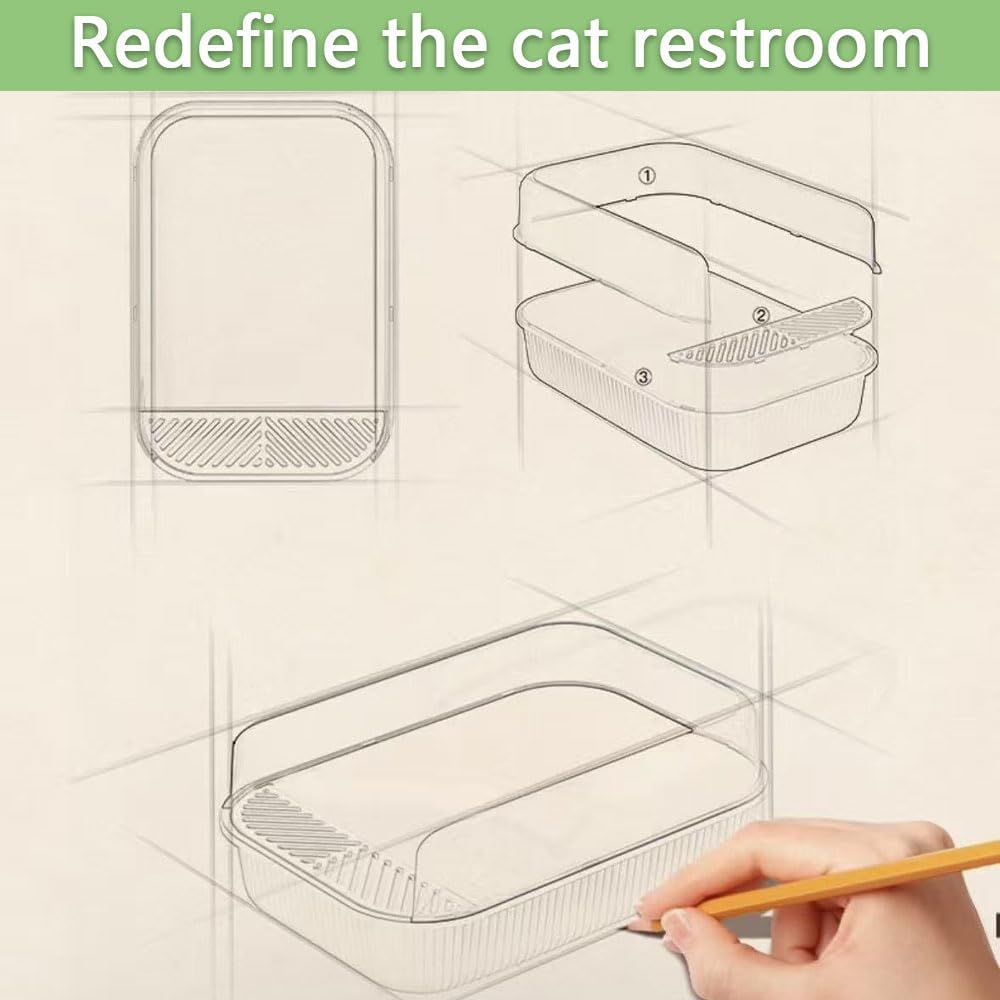 Open Top Cat Litter Box, Anti-Splashing Large Cat Litter Pan, Semi-Closed Removable Cat Cleaning Basin Kitten Toilet with Litter Sifting Scoop and Sides for Small & Medium Size Pets