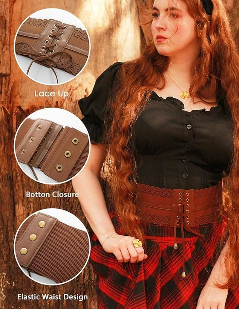 Darkness Costume Belts for Women Wide Elastic Waist Cinch Belts Lace-Up Corset Belts image number 1