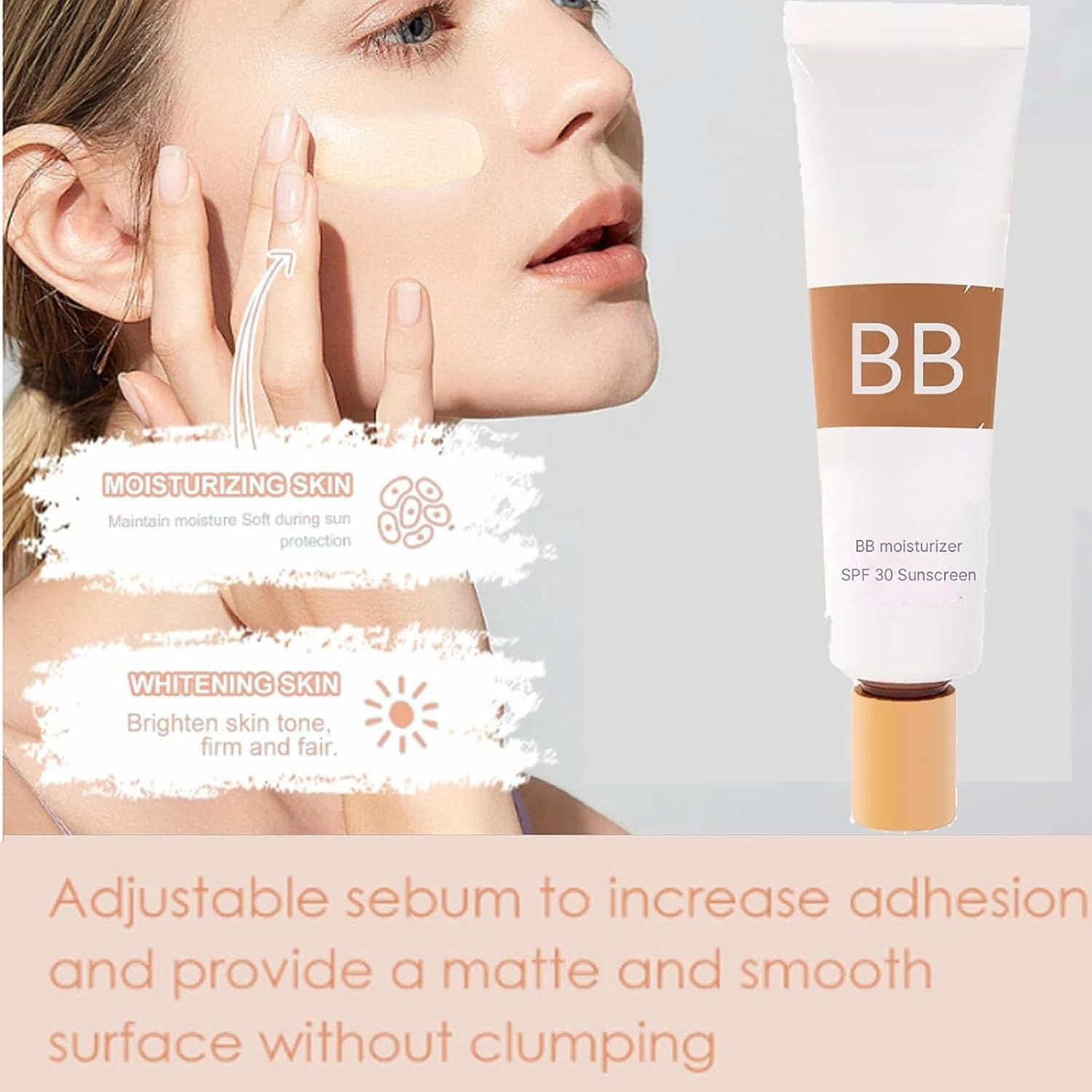 Bb Blur Tinted Moisturizer Spf 30, Bb Cream Tinted Moisturizer, Smooths Moisturizing Coverage Foundation Cream with Brush, Full Coverage, Oil-Free, Light, Hydrates (2Pcs-Natural) image number 5