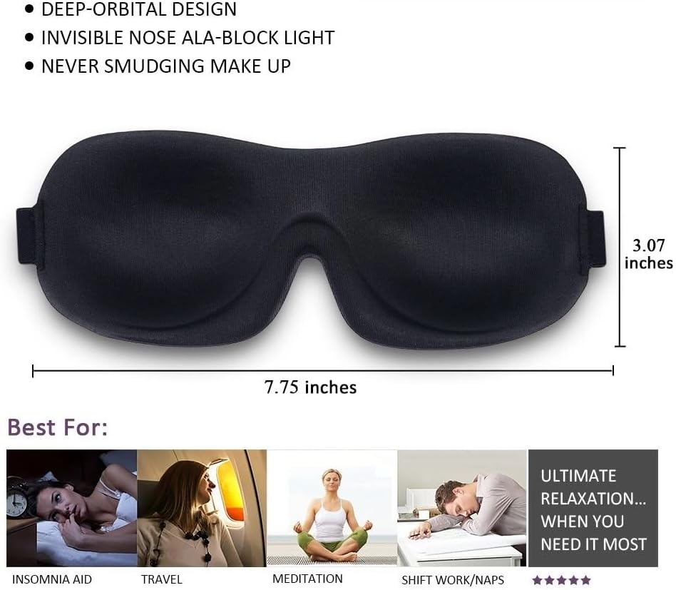 2Pcs Eye Mask for Sleeping, 3D Weighted Sleep Mask, Washable Eyemask, Blackout Sleeping Masks, Travel Accessories image number 6