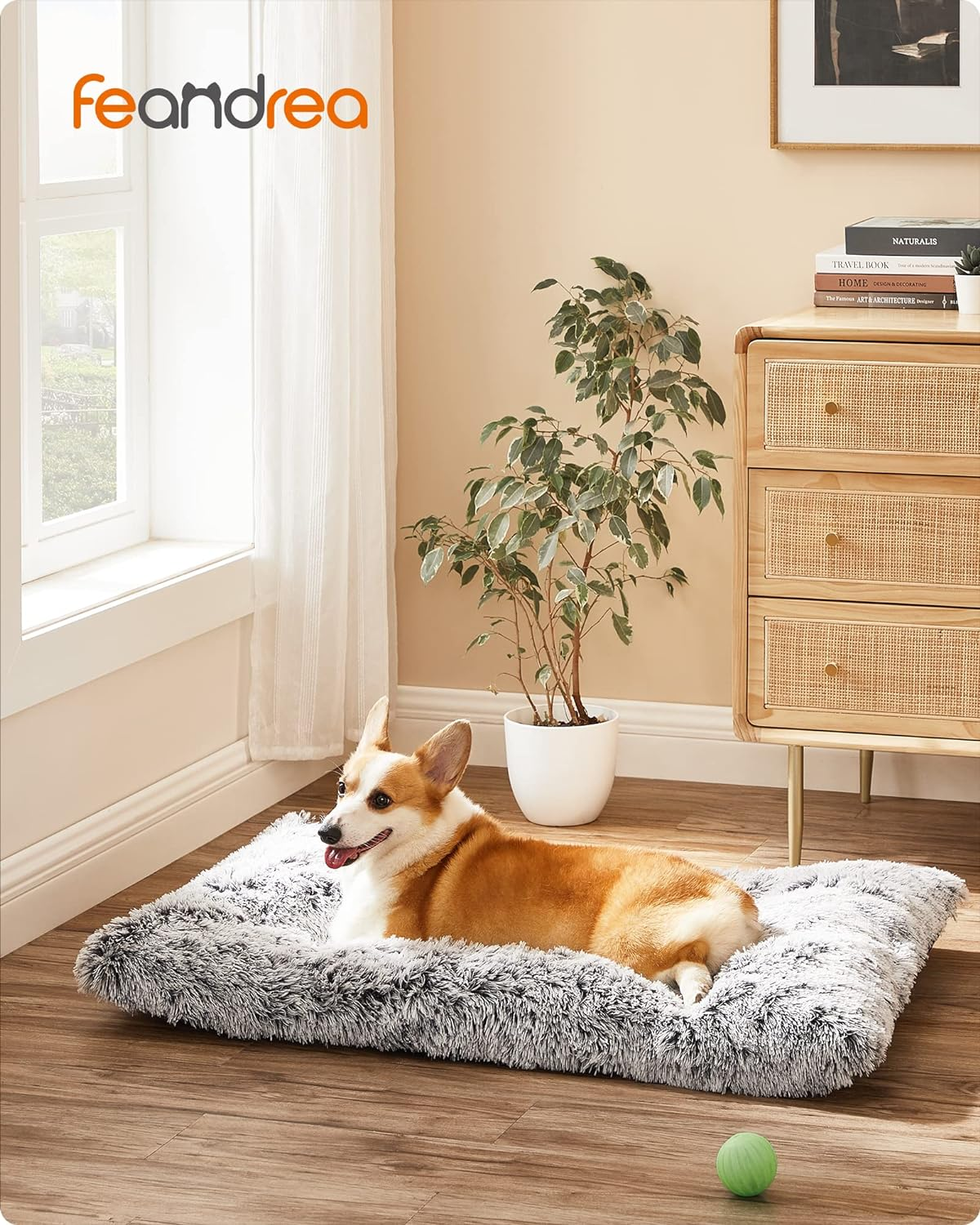 Feandrea Dog Bed, Dog Cushion, Fluffy Dog Mat, Long Plush, 95 X 60 Cm, Soft Padding, Machine Washable, Multifunctional, Ombre Grey PGW202G01 image number 2