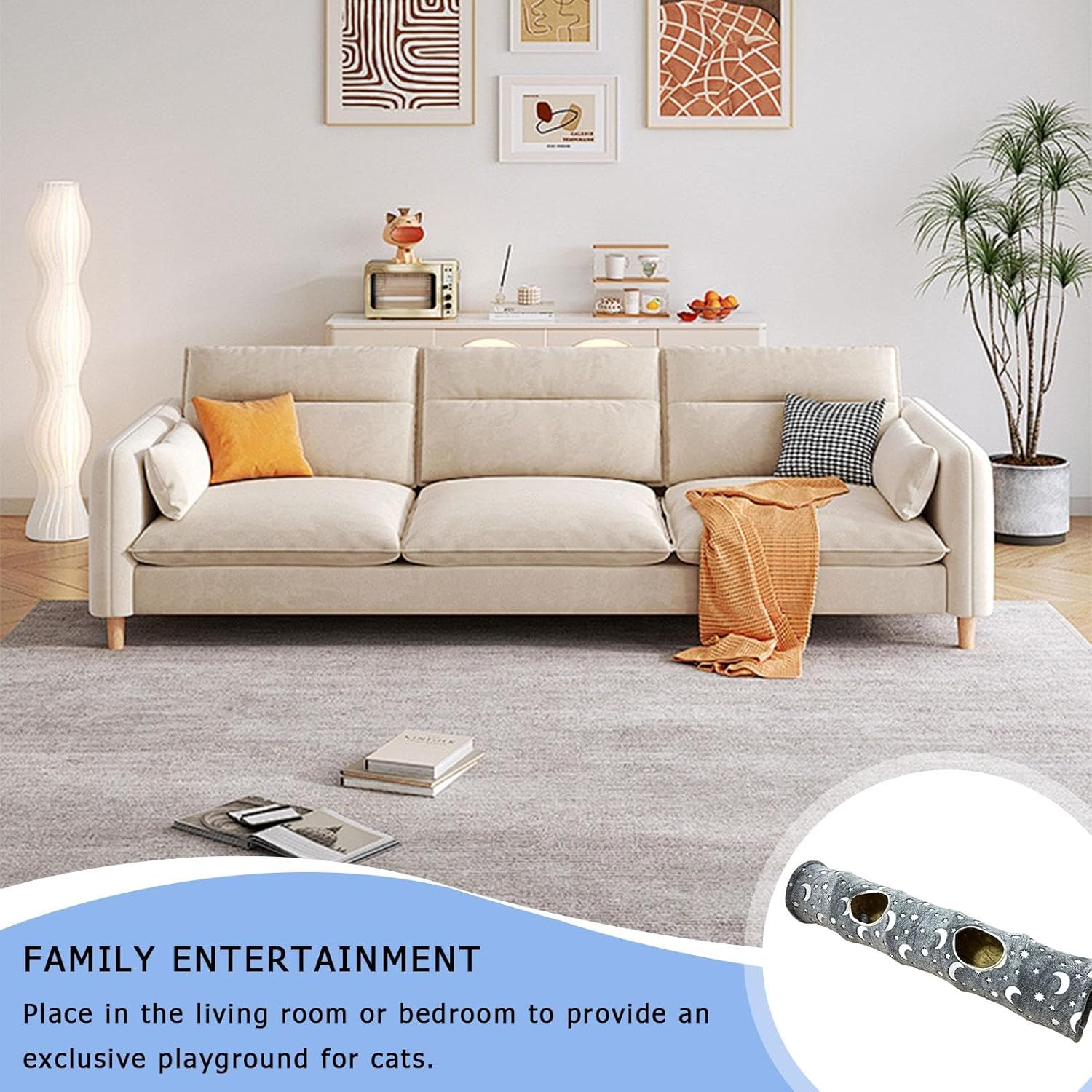 Kitten Tunnel, Glowing in the Dark Cat Toy Tube, Cat Hideaway, Crinkle Tunnel, Straight Entertaining Cat Toys, Cat Bag Toy for Small Pets, Cats - Blue image number 7