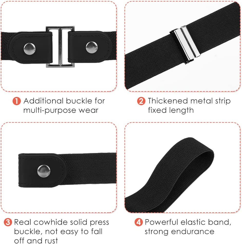 Slowton No Buckle Belt - 4 PCS Adjustable Elastic Buckle Women'S Belt for Trousers and Skirts, Invisible Stretch Waist Belt for Jeans Pants image number 3