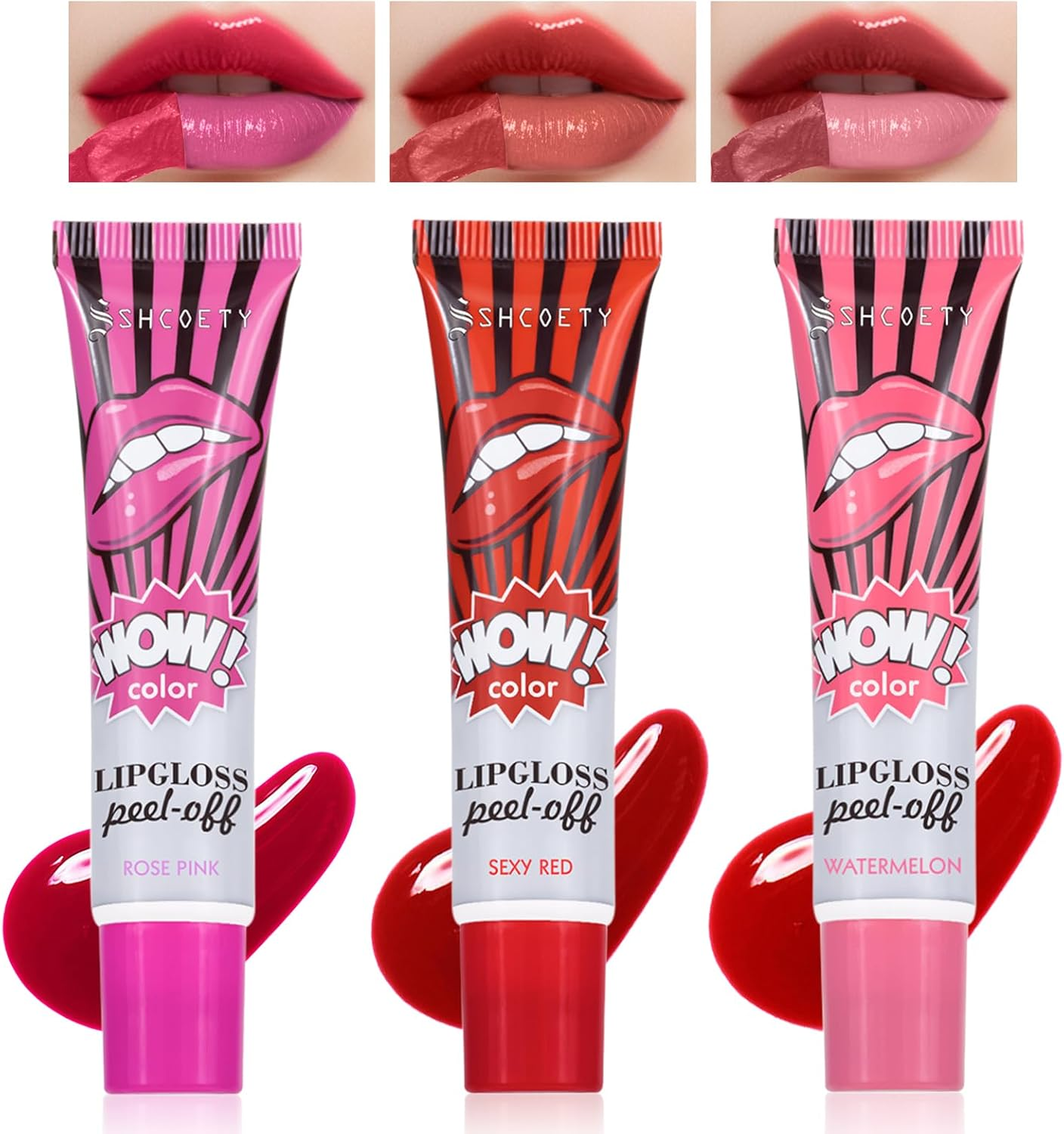 3 Colors Peel off Lip Stain, Long Lasting Lip Tint Stain, Waterproof Matte Lip Gloss, Nonstick Cup Lip Stain Makeup, Tattoo Magic Color Lip, Peel Reveal Lip Tint Makeup for Women (#01+#02+#04) image number 1