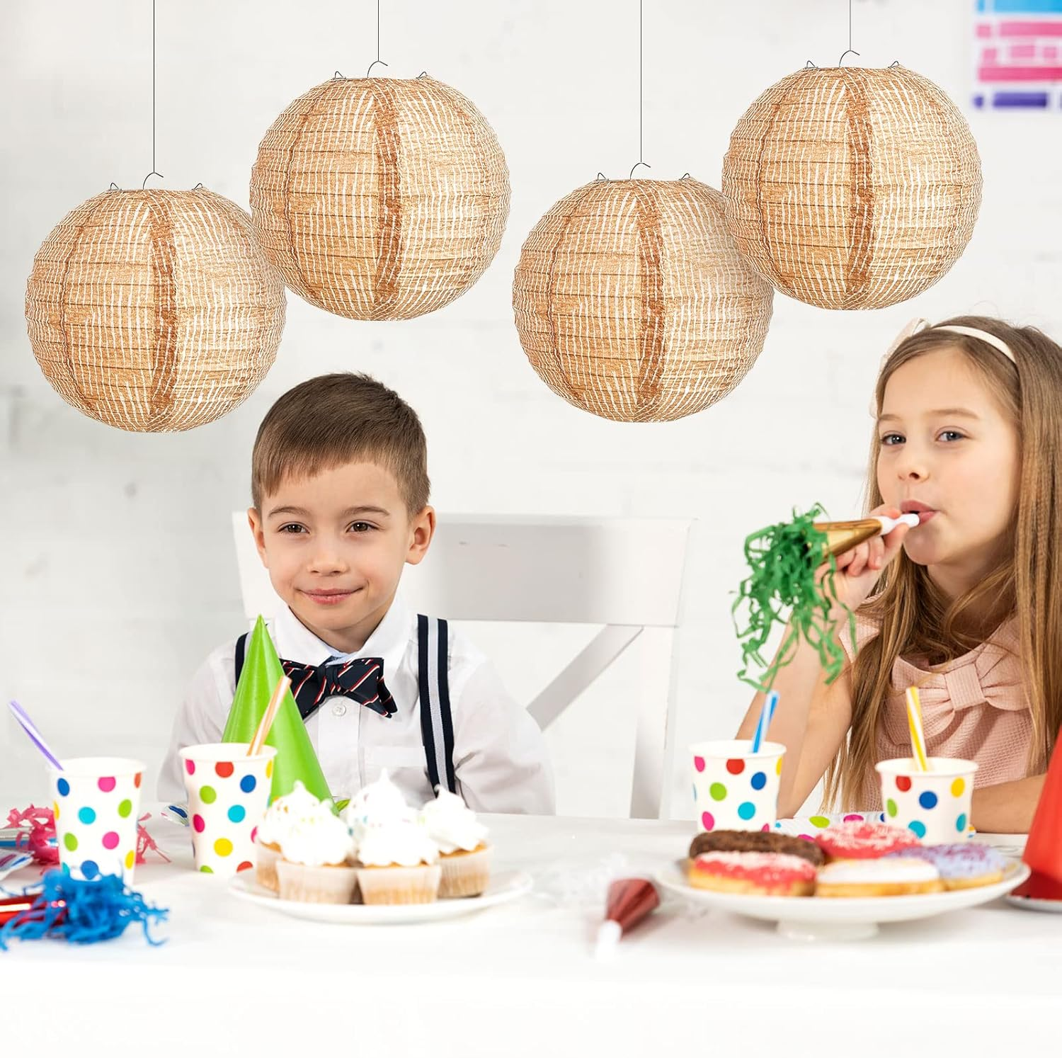 Hortsun 12 Pcs Print Burlap Paper Lanterns round Chinese Paper Lanterns Decorative Farmhouse Classroom Decor Home Sweet Classroom Birthday Party Ceremonial Event (8 Inch) image number 3