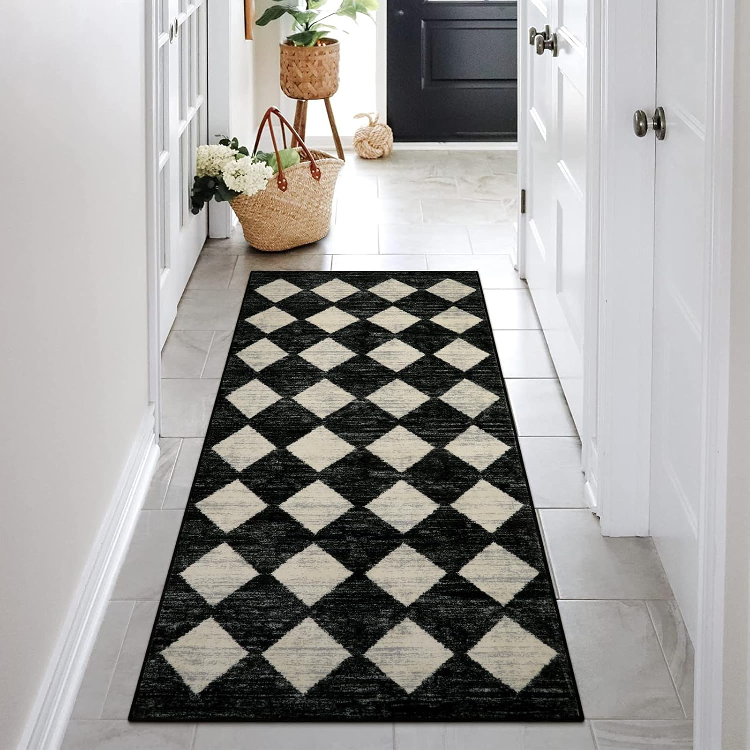 Lahome Washable Black and White Kitchen Runner Rug, 2X5 Soft Non Slip Laundry Room Rug Bathroom Runner Rugs with Rubber Backing, Moroccan Trellis Kid Pet Friendly Carpet Runner for Entryway Bedside image number 7