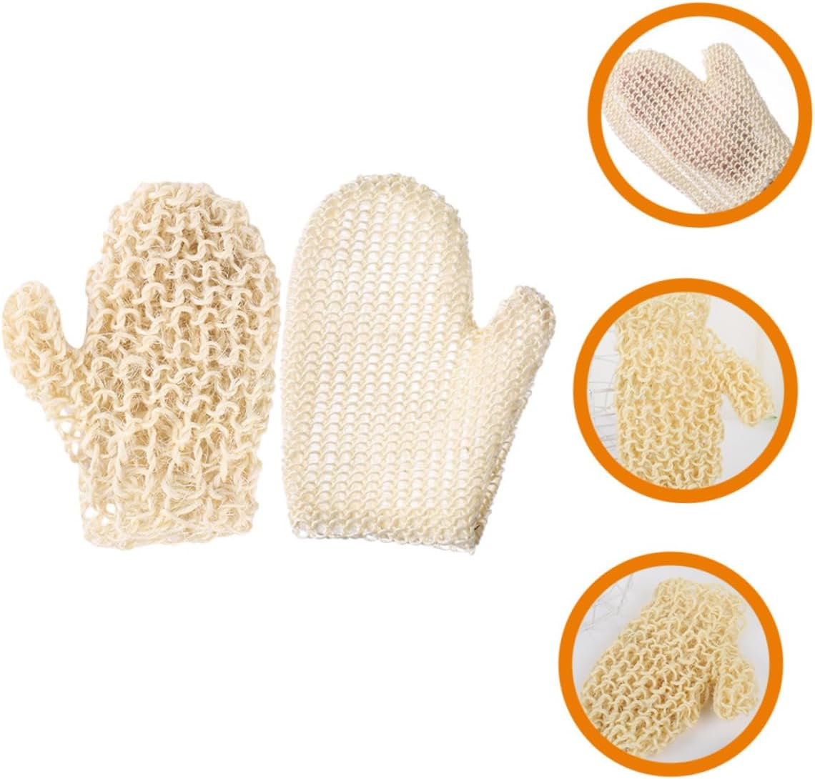 EXAOMBLE 2Pcs Exfoliating Bath Mitts Whole Sisal Scrubbing Gloves for Deep Skin Cleansing Gentle Exfoliation for Men and Women in Hotels Homes Dorms image number 1