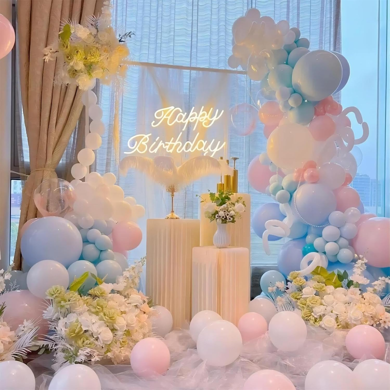 110Pcs Light Pink Balloons, 12Inch Pink Latex Party Balloons, Helium Quality for Birthday Gender Reveal Wedding Baby Shower Party Decorations(With 2 Pink Balloons) - Dark Brown image number 3