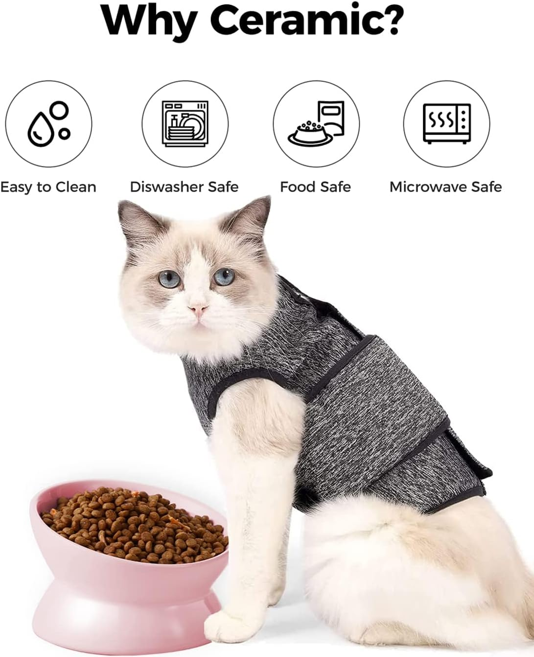 EP Leben Elevated Cat Food Bowl, 5 Oz Ceramic Raised and Tilted Water Bowl, anti Vomiting and Protect Pets' Spines Dishes for Small Dog, Fat Faced Cat, Kitten (Pink) image number 6