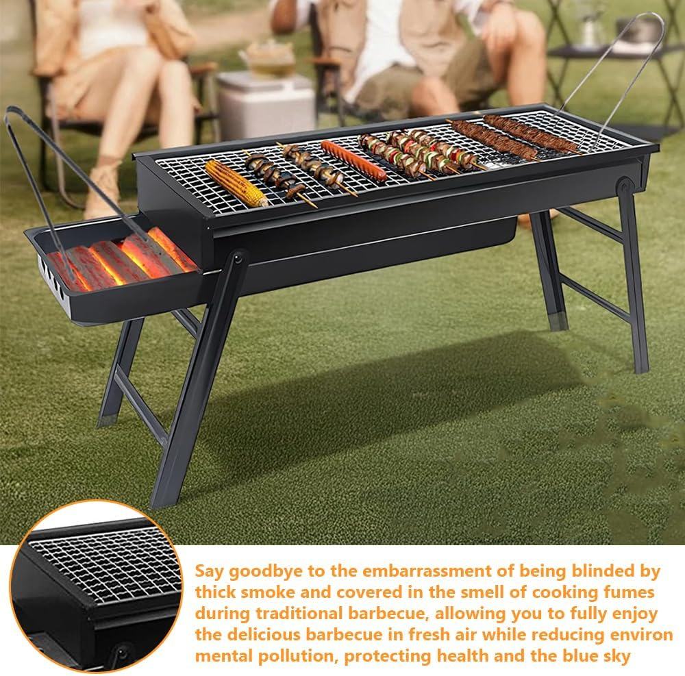 Ultra-Thin Foldable Charcoal Grill, Camping Roast Stand, Heat-Resistant Collapsible Barbecue, for Bivouac, Picnics, or Backyard Barbecues (60 X 22 X 34 CM) image number 2