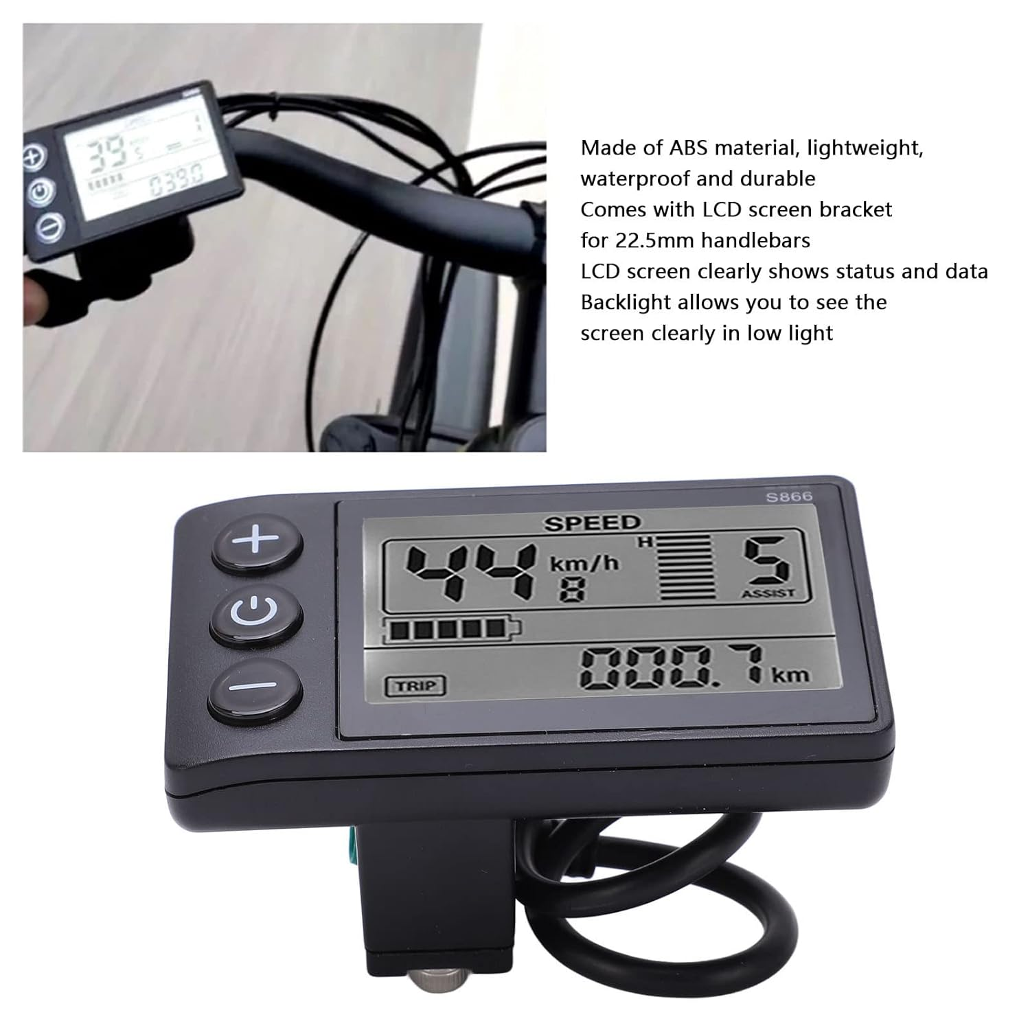 Changor Electric Bike LCD Display, S866 Waterproof ABS Control Panel with Large Backlit Screen for 24V/36V/48V Bikes with 22.2Mm/0.9In Handlebars image number 5
