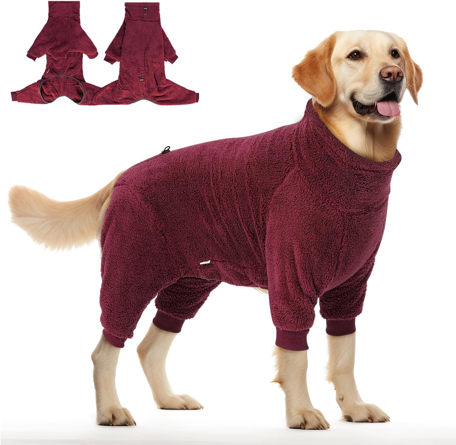 Slowton Dog Winter Coat Fuzzy Pullover Pajamas, Warm Dog Clothes Soft Pet Jumpsuit Indoor Pjs, Windproof Cold Weather Jacket 4 Legged Clothes with Leash Hole for Small Medium Large Dogs image number 1