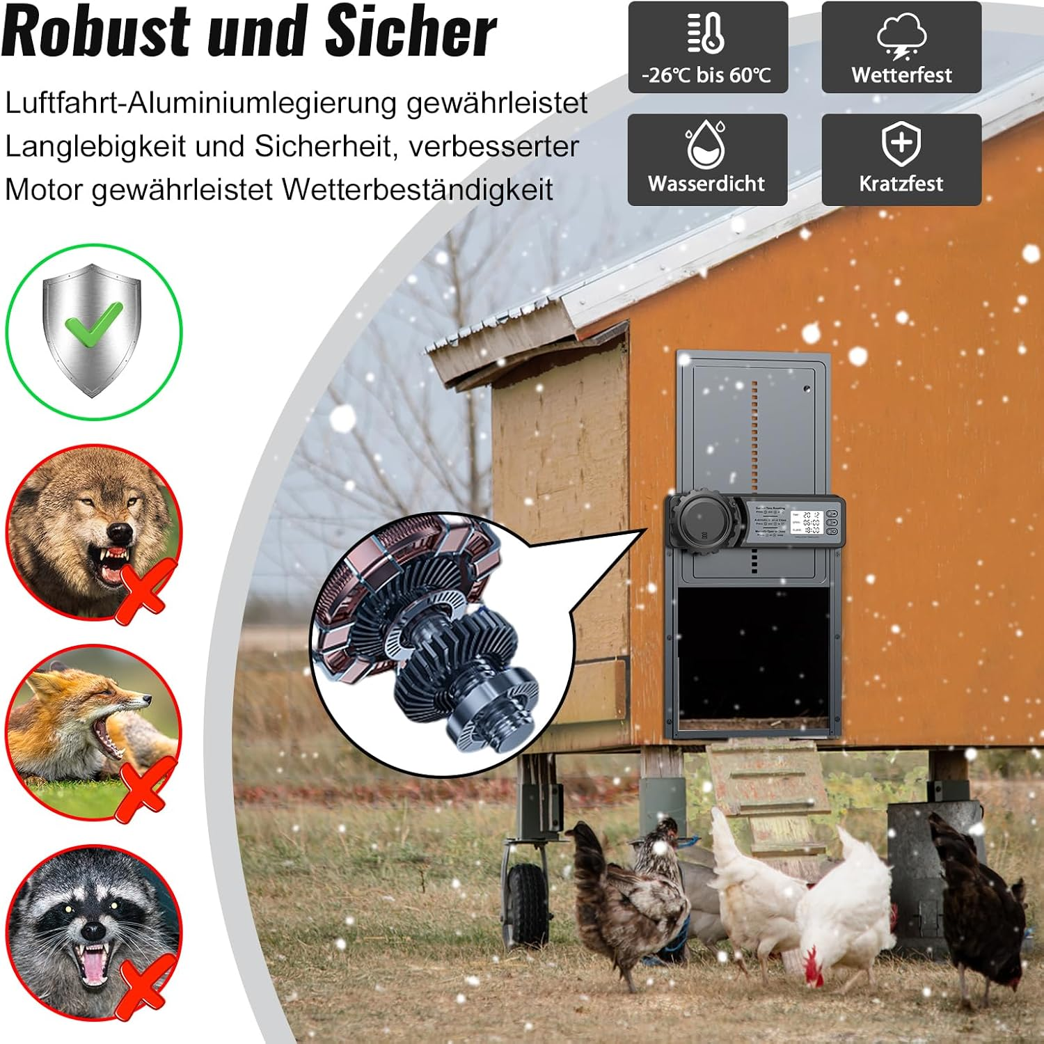 CHAMUTY Automatic Aluminium Chicken Coop Door with Display, Evening and Morning Delay Timer, Grey - Black image number 4