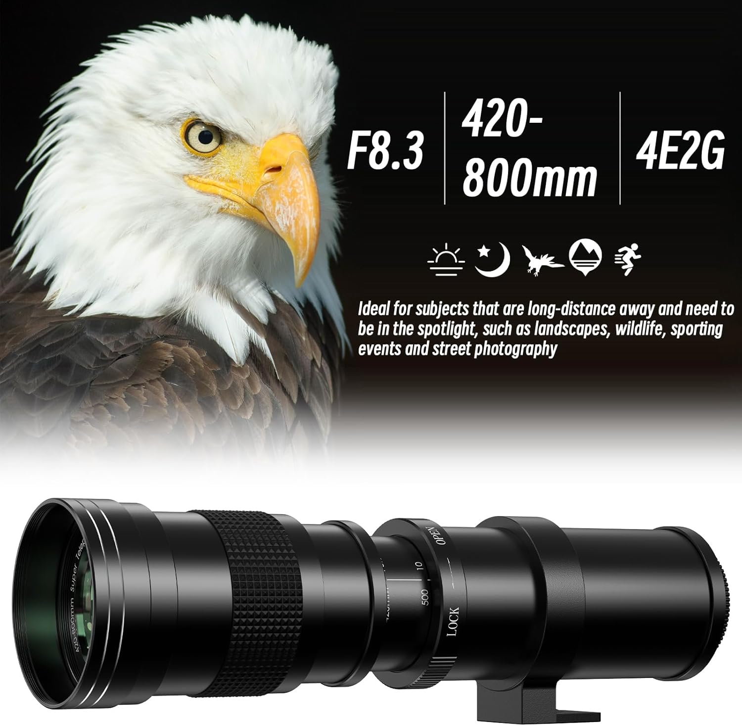 Lightdow Telephoto Lens 420-800Mm F/8.3-16 Manual Telephoto Zoom Lens + F-Mount for Nikon D610 D700 D800 D810 D3100 D3200 D3300 D3400 D5100 D5200 D5300 D5500 D5600 D7000 D7100 D7200 SLR Camera Lenses image number 2