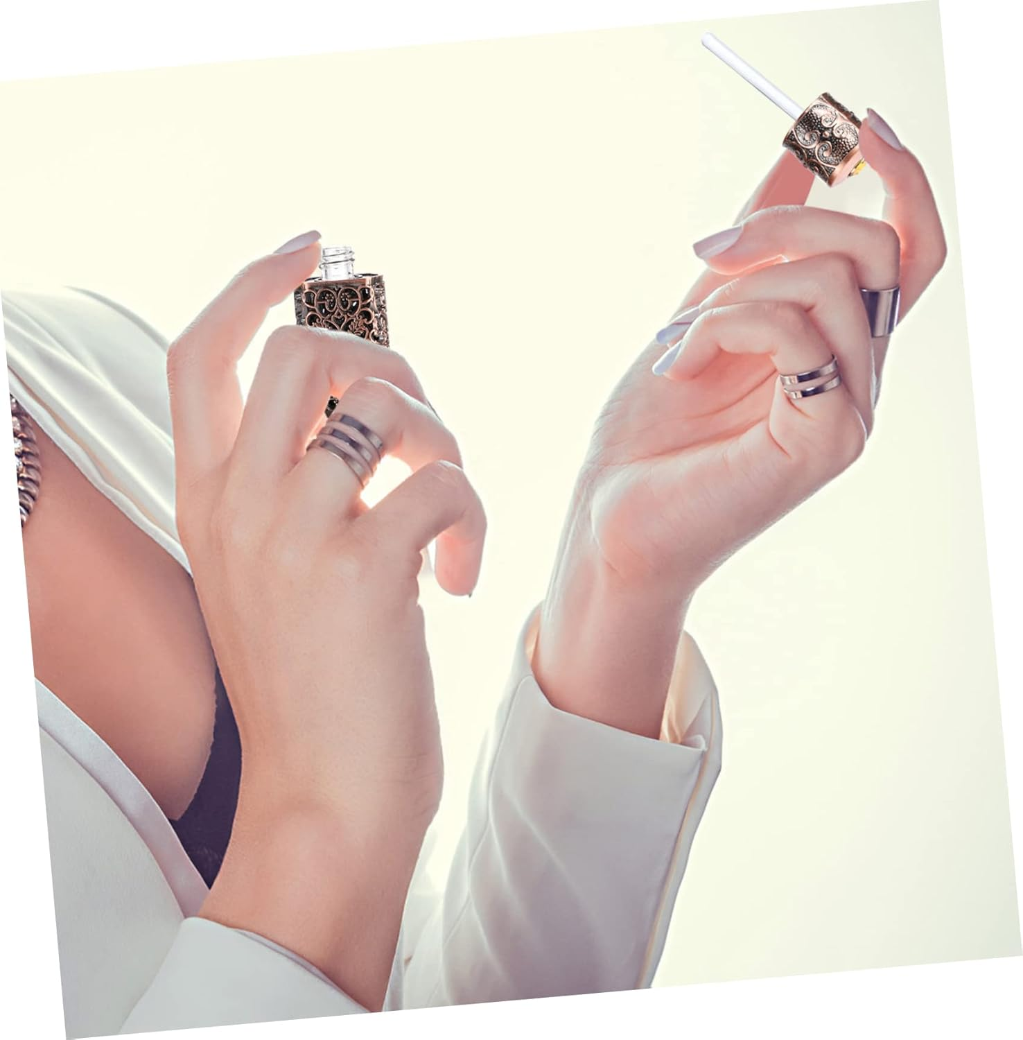 2Pcs Engraved Essential Oil Bottle Leakproof Perfume Spray Dispenser Travel-Friendly Aromatherapy Container Metal Design for Crafts and Camping image number 6