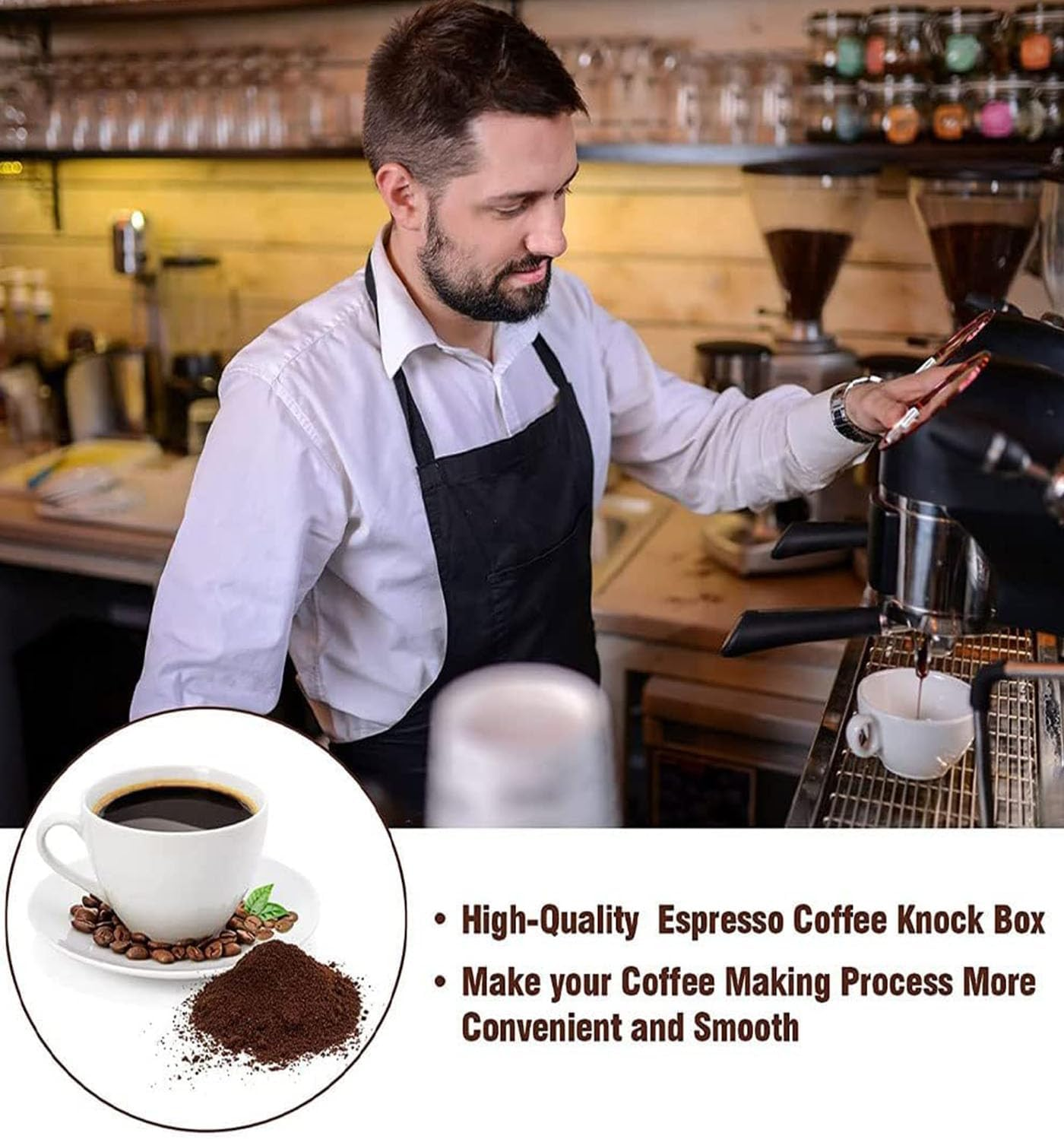 WADY Espresso Knock Box - ABS Coffee Grounds Container for Barista, Shock-Absorbent Durable with Detachable Bar and Non-Slip Base, Large Black image number 3