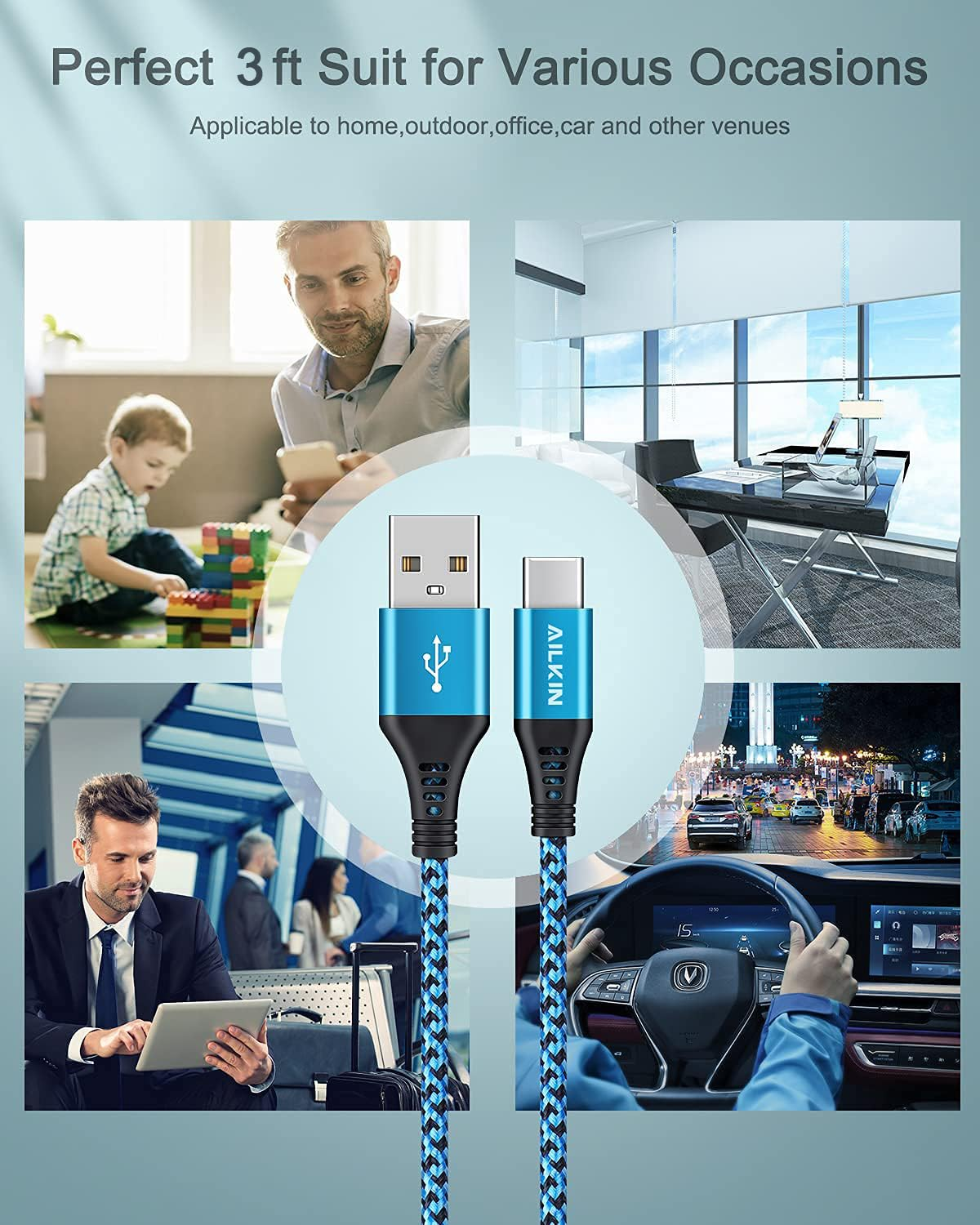 USB Type C Auto Cable for Car, 3Ft/2Pack USB a to USB C Fast Charger Cable for Iphone 17 Air 16E 16 15Pro Max, Android Phone C Charger Cord Fast Charging for Samsung S25 S24 Ultra S23 S22 A17 A16 5G