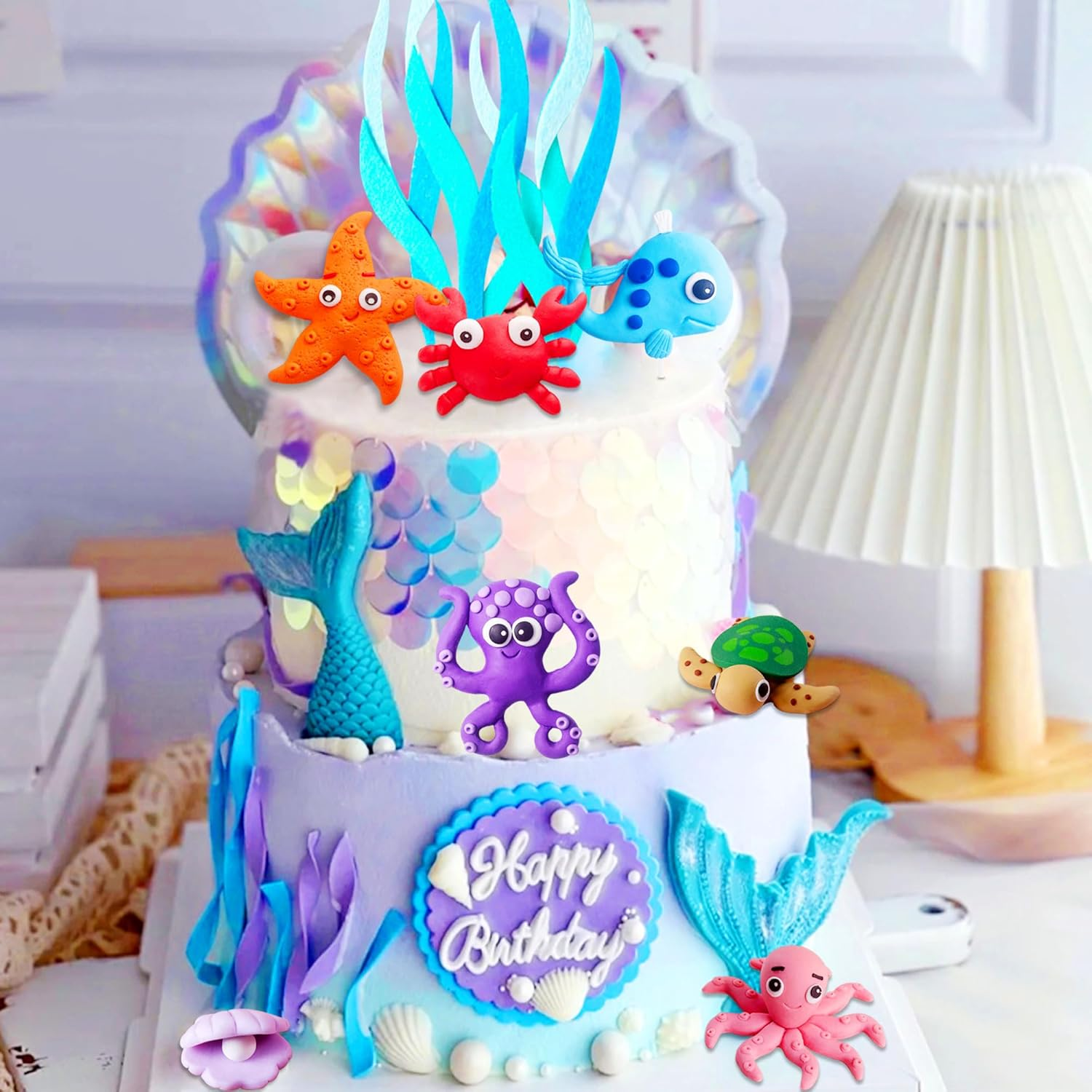 Jevenis under the Sea Cake Toppers Ocean Animal Cupcake Toppers under the Sea Party Decorations Ocean Sea Theme Baby Shower Birthday Party Cake Decorations image number 3