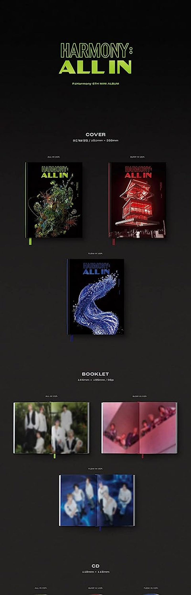P1Harmony HARMONY : ALL in 6Th Mini Album Random Version Cd+96P Booklet+Photo Cards+Accessories Track Sealed image number 3