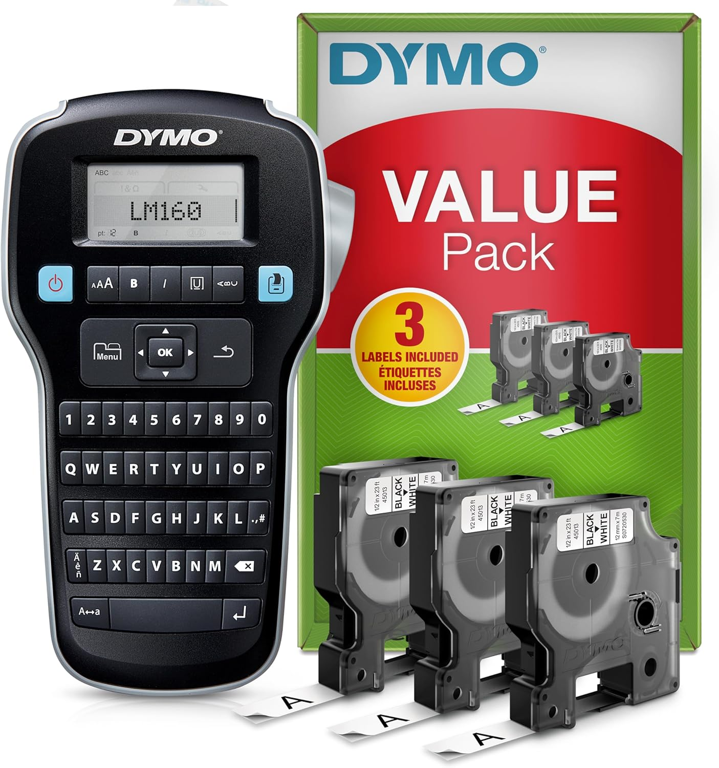 DYMO Labelmanager 160 Label Maker Starter Kit with 3 Rolls of D1 Label Tape | Handheld Label Printer Machine | QWERTY Keyboard | Ideal for Office or Home image number 3