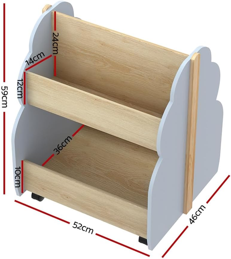 Keezi Kids Toy Box, 2 Tiers Bookshelf Children Toys Storage Organiser Bookcase Furniture Multifunctional Activity Play Living Room Bedroom Decor, MDF with 2 Wheels White image number 3