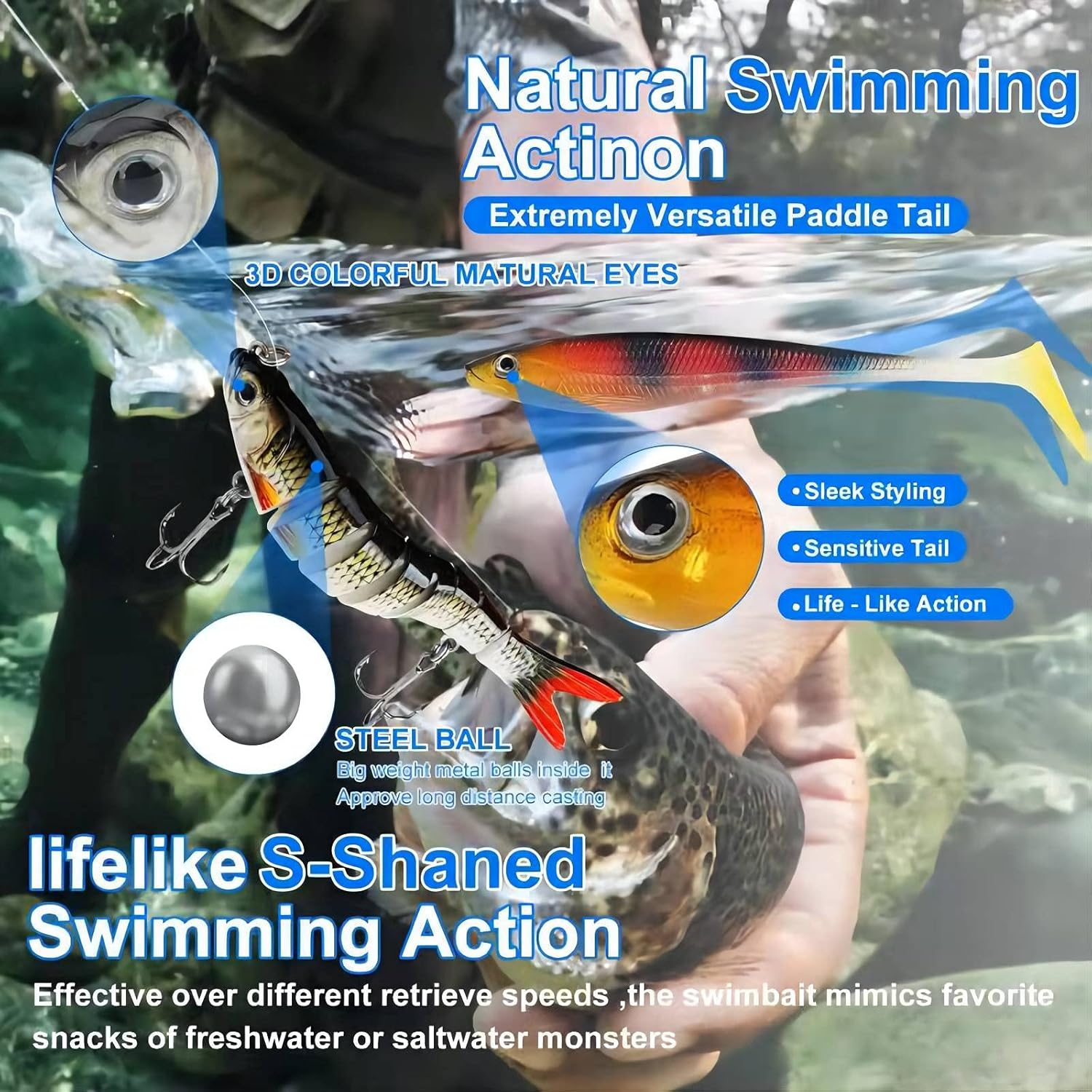 Fishing Lures Tackle Box Bass Fishing Kit Including Animated Lure,Crankbaits,Spinnerbaits,Soft Plastic Worms, Jigs,Topwater Lures,Hooks,Saltwater & Freshwater Fishing Gear Kit for Bass,Trout, Salmon. - 253Pcs Fishing Tackle Box image number 5