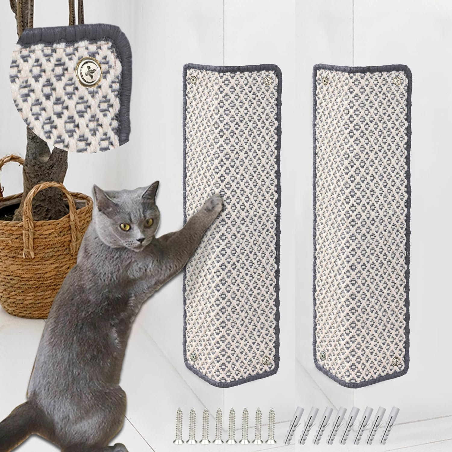Janyoo Pack of 2 Cat Scratching Mat, Scratch Protection, Sisal Cat Scratching Mat, Cat Scratching Mat, Scratching Mat, Scratching Board, Wall for Protects Carpets and Sofas, 60 X 25 Cm (Grey)