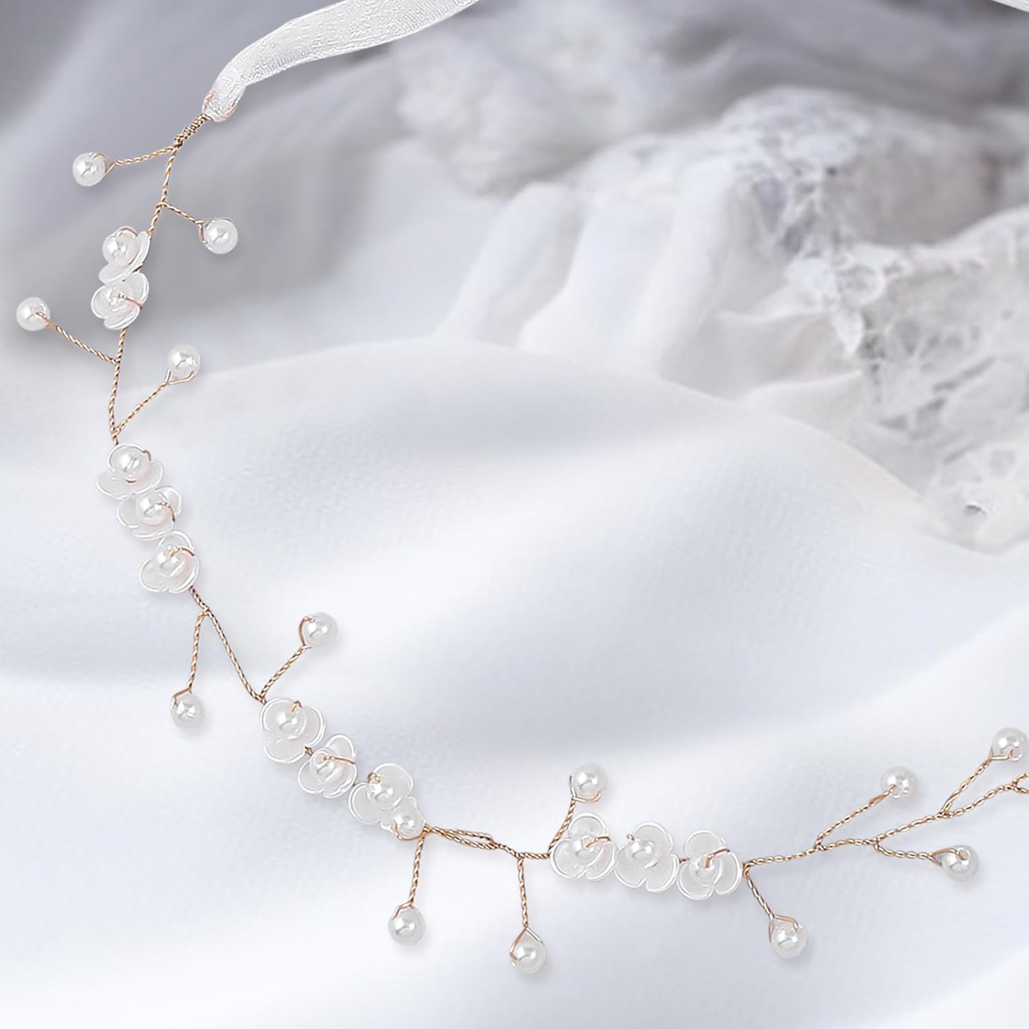 Simsky Flower Wreath Headband for Women, Flower Headband Boho Hair Accessories, Flower Wreath Hair Accessories for Bride & Flower Girls at Wedding & Party, Wedding Ceremony Party (Gold) image number 6