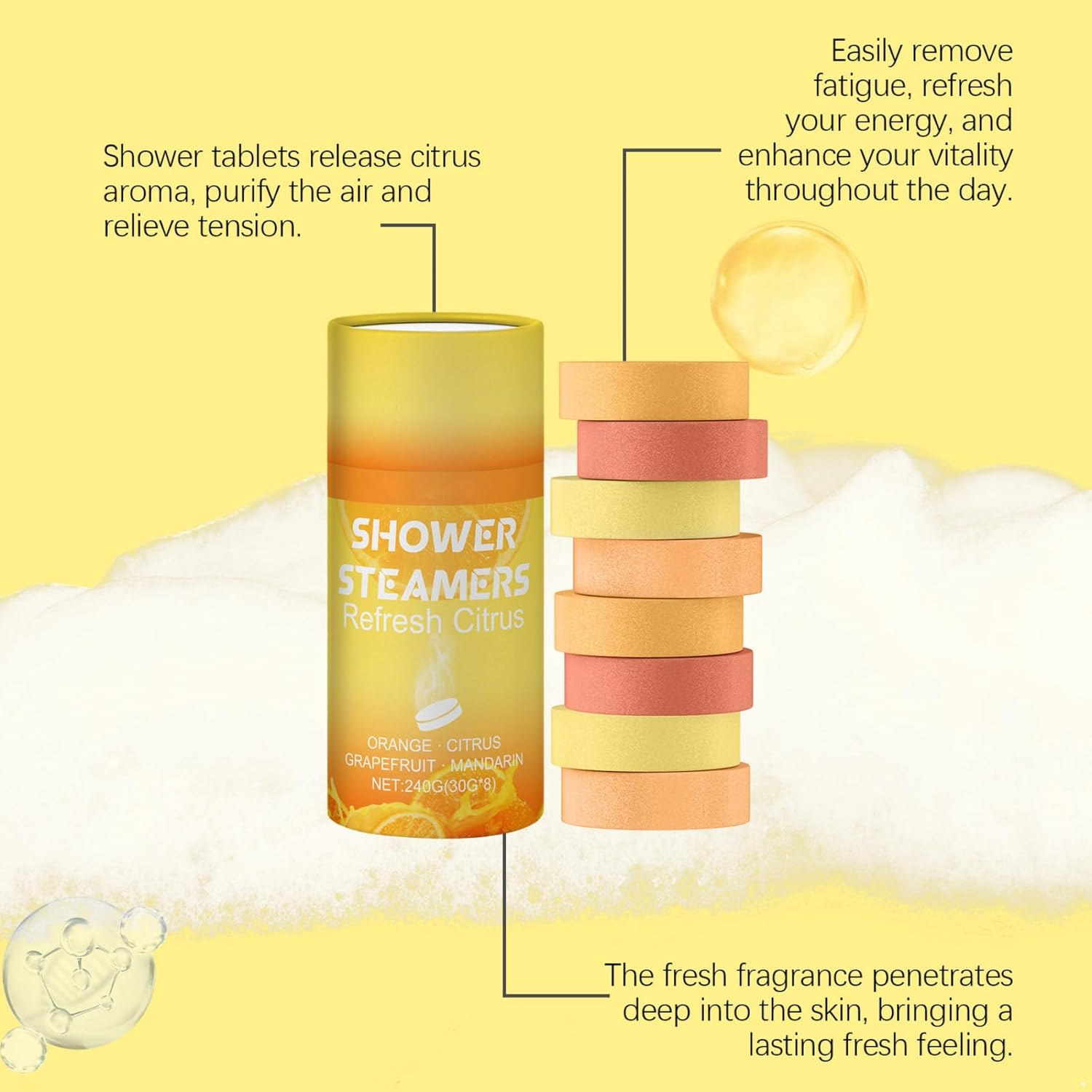 Raenseen Refreshing Citrus Shower Steamer Tablets 8 Pack Bath Tablets for Relaxation Aromatherapy and Long Lasting Scent Yellow One Size image number 6