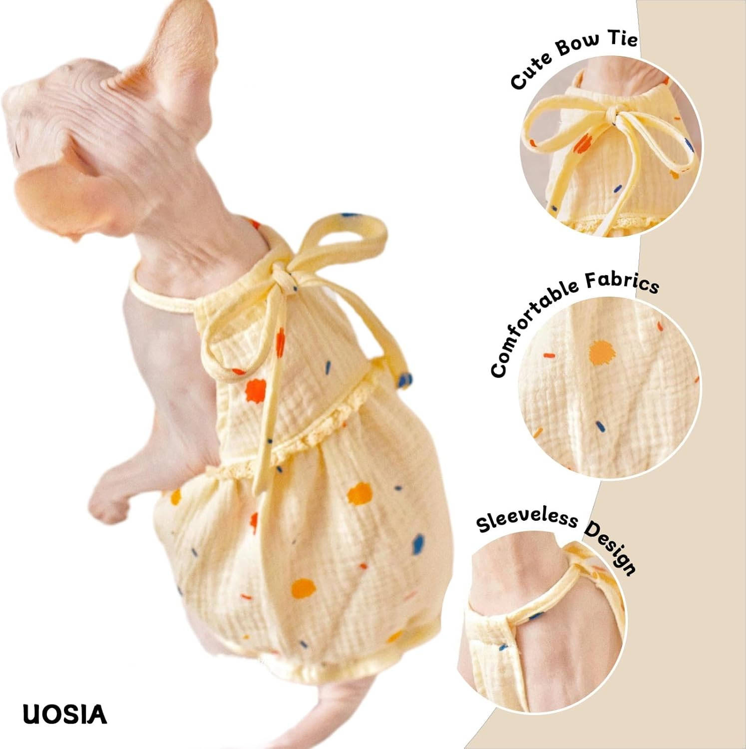 UOSIA Sphynx Cat Clothes for Cats Only Cute Cat Apparel Cotton Hairless Cats Shirt Summer Breathable Cat T-Shirts Kitten Vest Skirt for Girl Cats Small Dogs image number 3