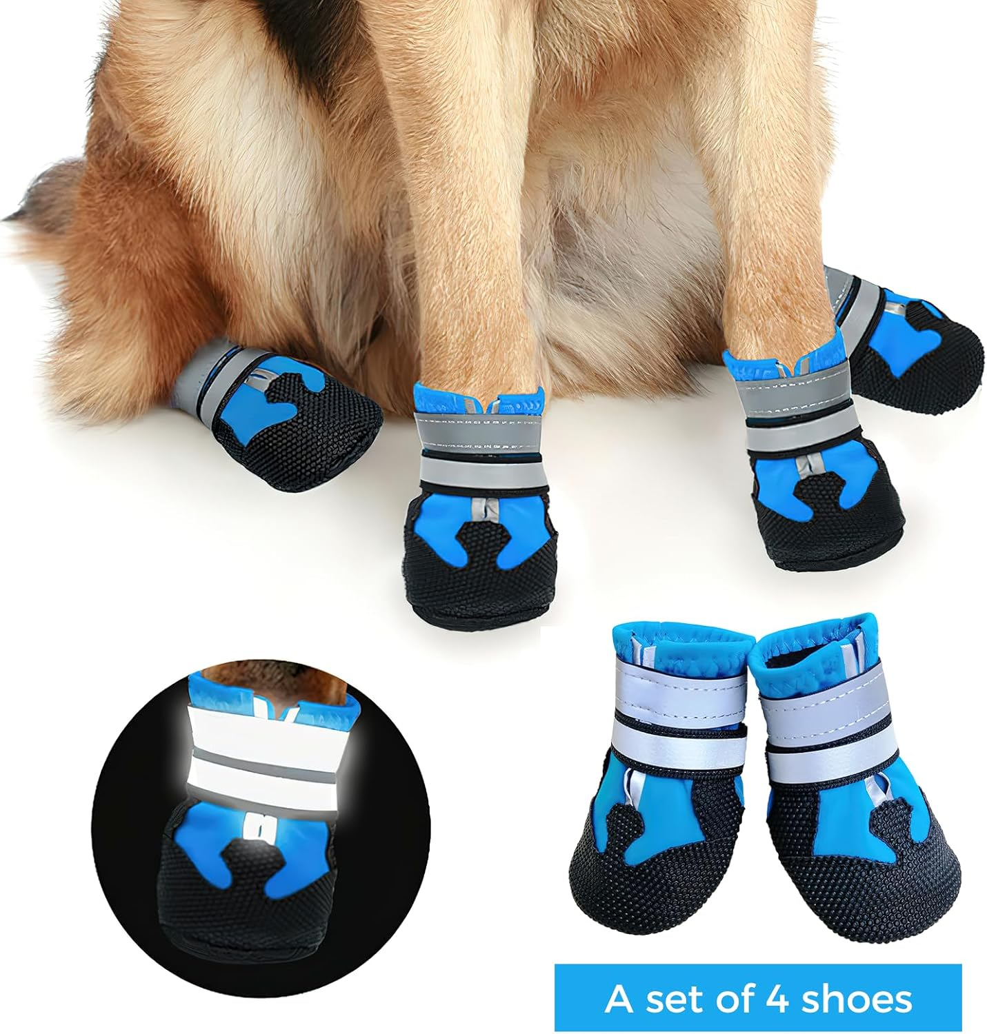 4 PCS Dog Boots Paw Protector,Breathable Dog Paw Protector, Dual Adjustable & Washable Non-Slip Shoes with Reflective Strip for Injured Paws, Outdoor Walking Boots for Medium Large Dogs(L) image number 6