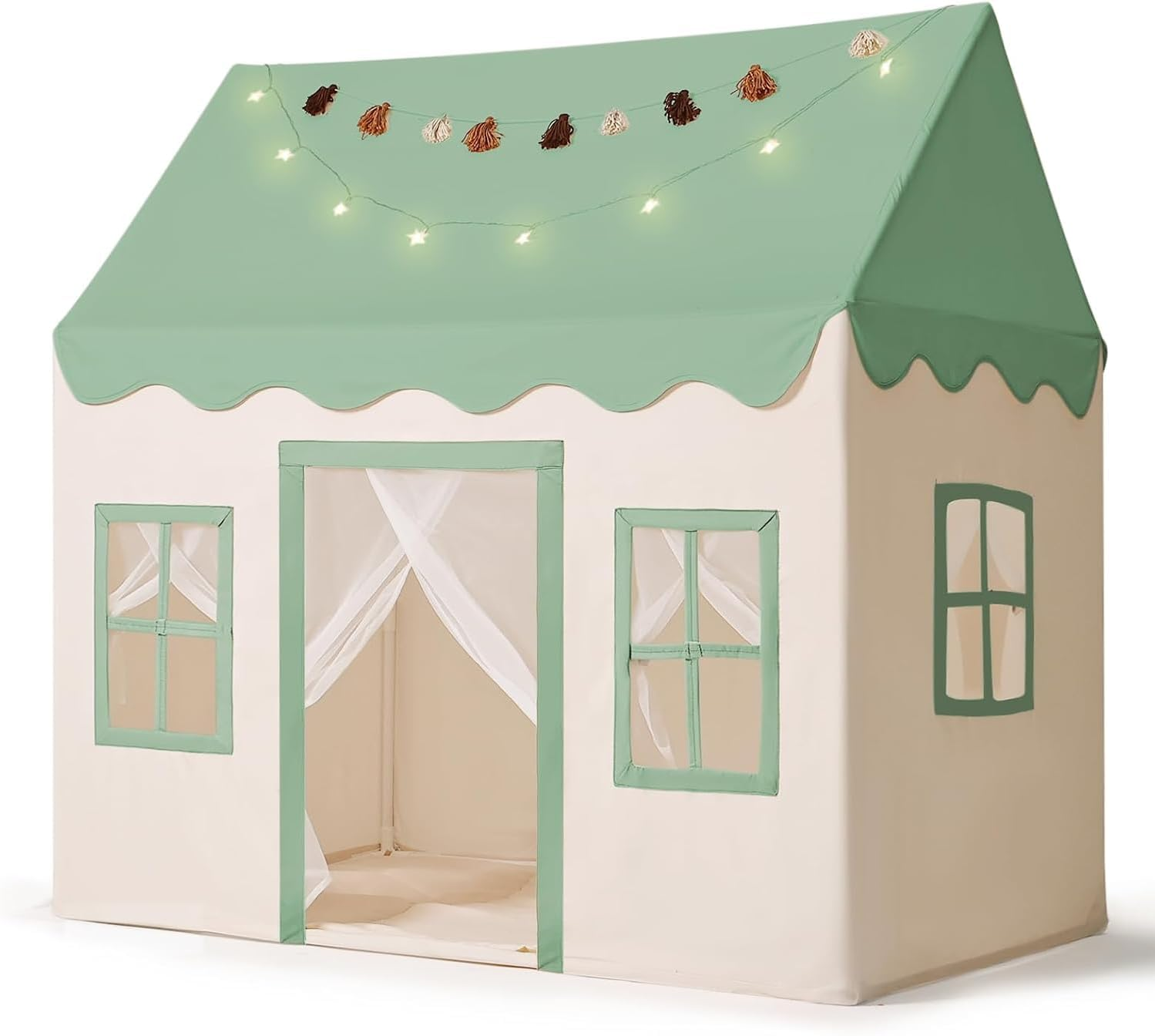 Large Kids Play Tent with Mat, XICEN Play Tent Indoor with Star Lights and Windows, Playhouse for Boys and Girls Aged 3+, Kid Tent with Mat Washable (Blue Top)