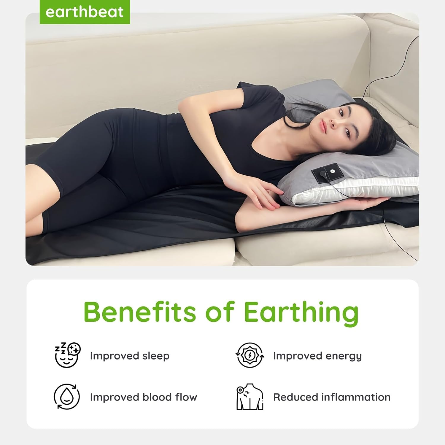 Earthbeat Classic Earthing Bed Mat. Aus Adapter Included. Free Grounding Tester Kit. Natural Therapy for Sleep Quality, Inflammation, Pain Relief and Wellness. Conductive Soft Vegan Leather. 68X180Cm.