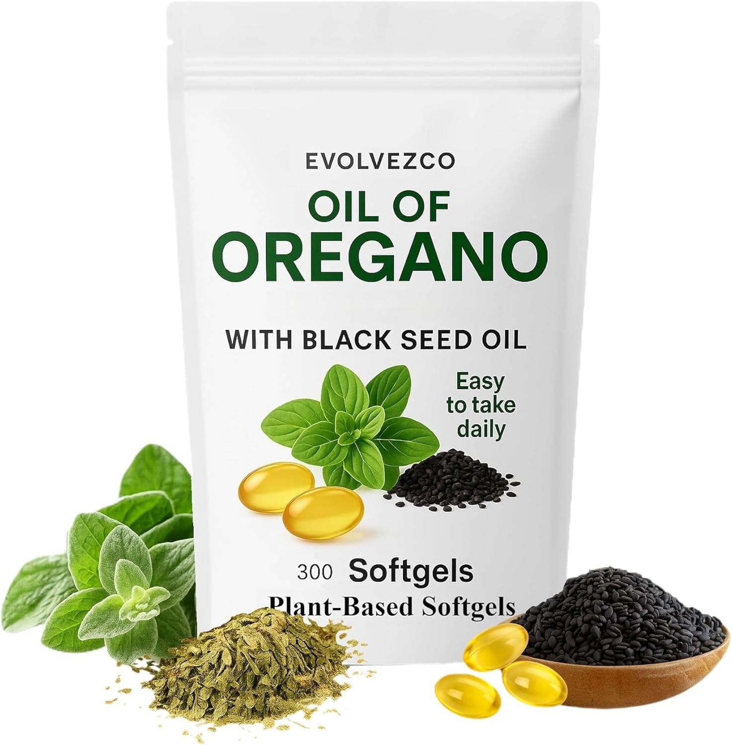 Oil of Oregano + Black Seed Oil &ndash; Plant-Based Softgels | 20:1 Herbal Extract | Daily Botanical Blend &ndash; 300 Count &ndash; Non-Gmo, Filler-Free image number 1