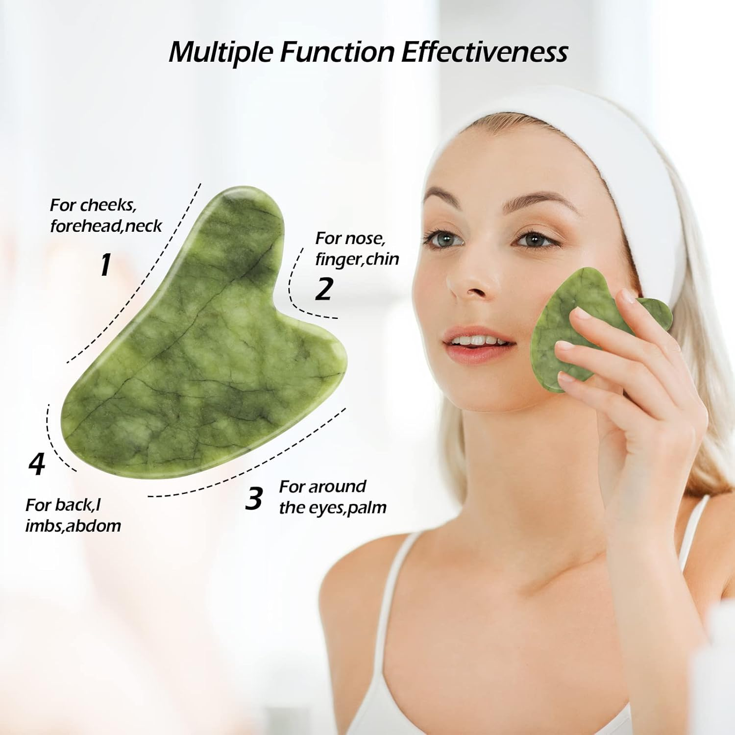 Geeric Jade Roller and Gua Sha Scraping Massage Tool Anti-Aging Quartz Natural Facial Jade Stone Set - Face Eye Neck Beauty Roller for Slimming&Firming - Rejuvenate Skin & Remove Wrinkles Green image number 3