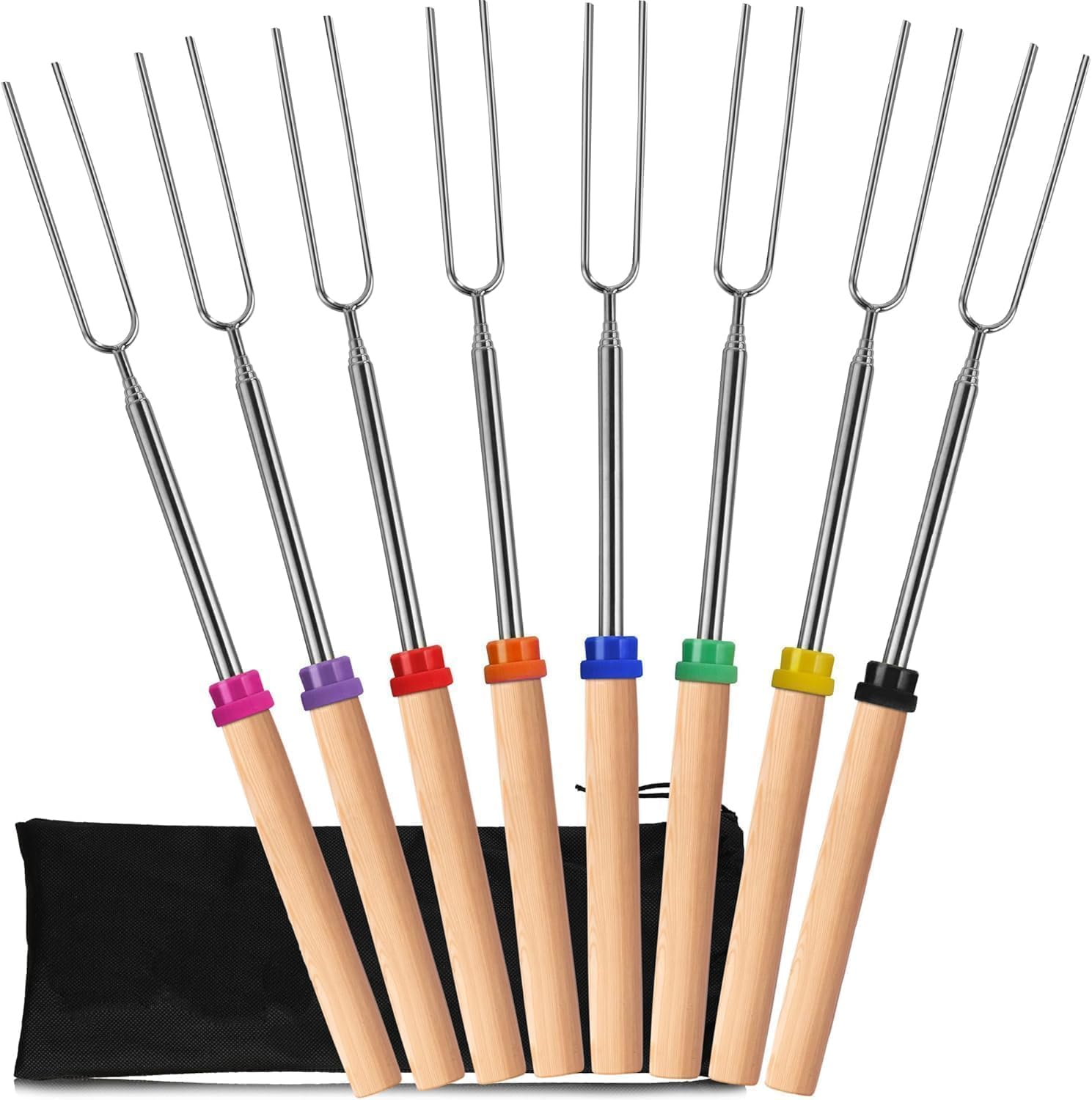 Kitchen Smores Sticks - 8 Pack, 32" Telescopic Marshmallow Roasting Sticks for Fire Pit Extra Long - Marshmallow Sticks for Fire Pit - Smores Skewers - Marshmallow Roasting Skewers image number 2