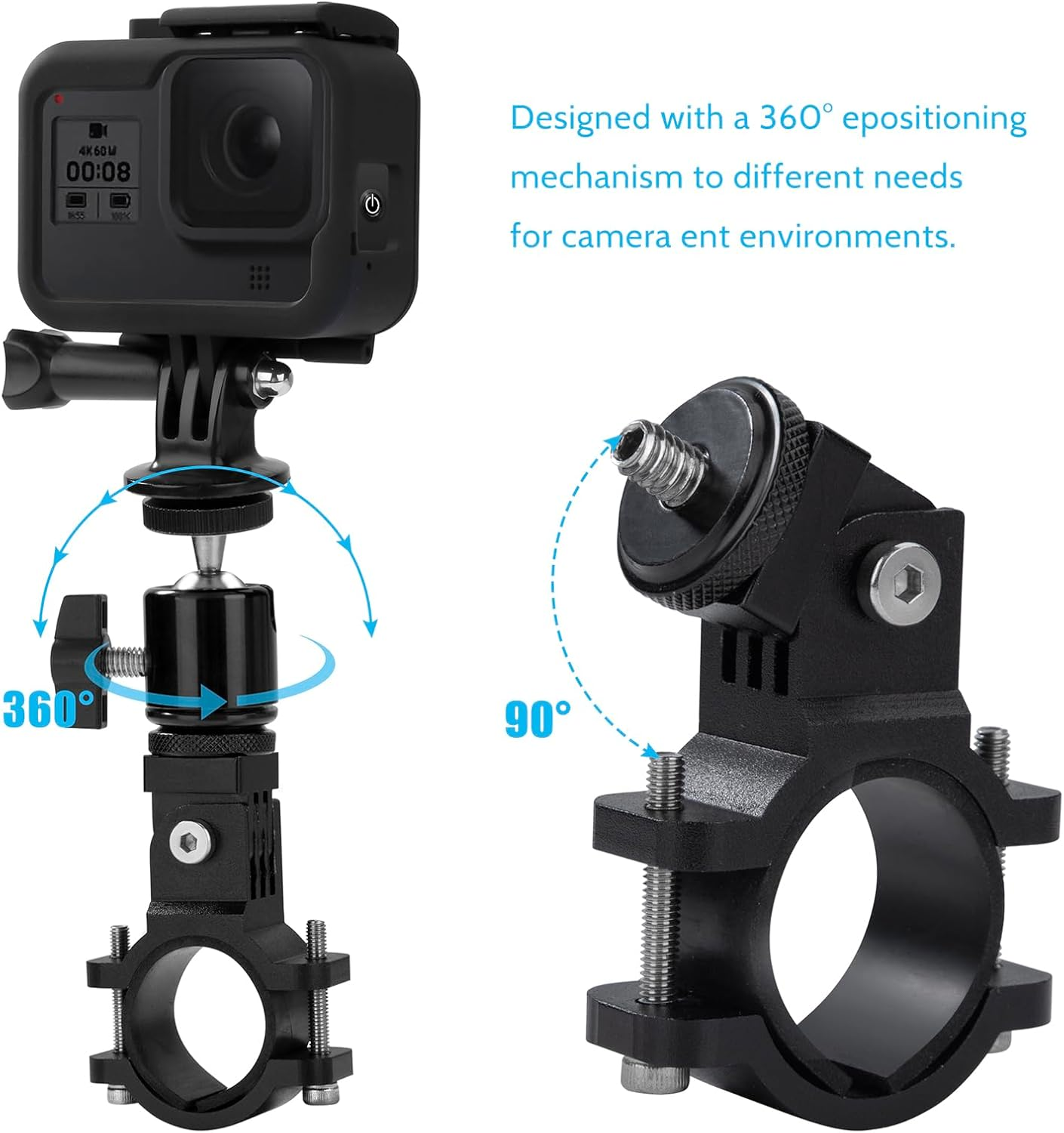 Tunejoy Handlebar Camera Mount 360&deg; Rotary Bicycle Mount Action Cameras Aluminium Motorcycle Mount Mounts for Gopro Hero 6/7/8/9/10 Osmo DJI image number 3