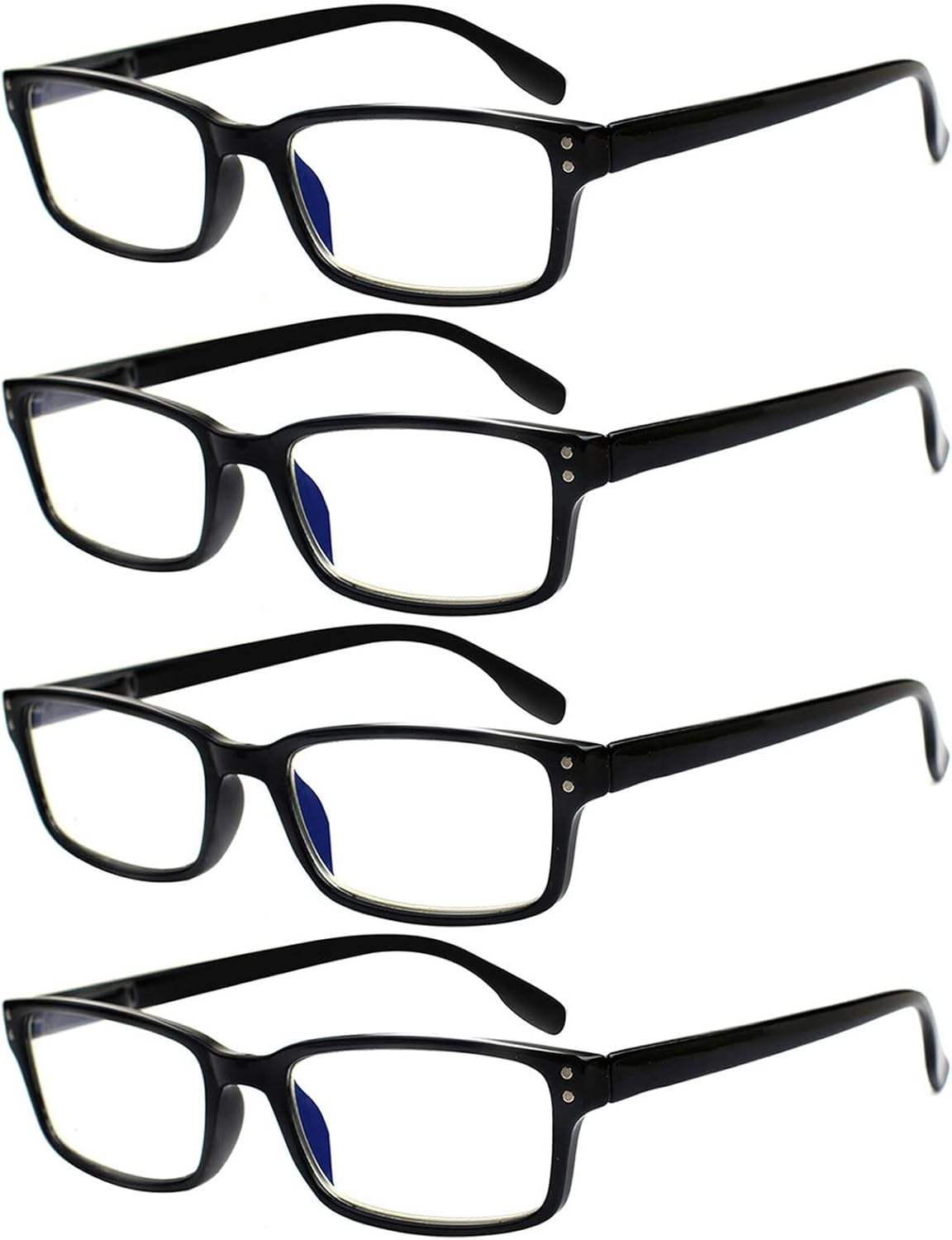 READING GLASSES 4 Pack Spring Hinge Comfort Readers Plastic Includes Sun Readers (2 Black 2 Tortoise, 4.50)