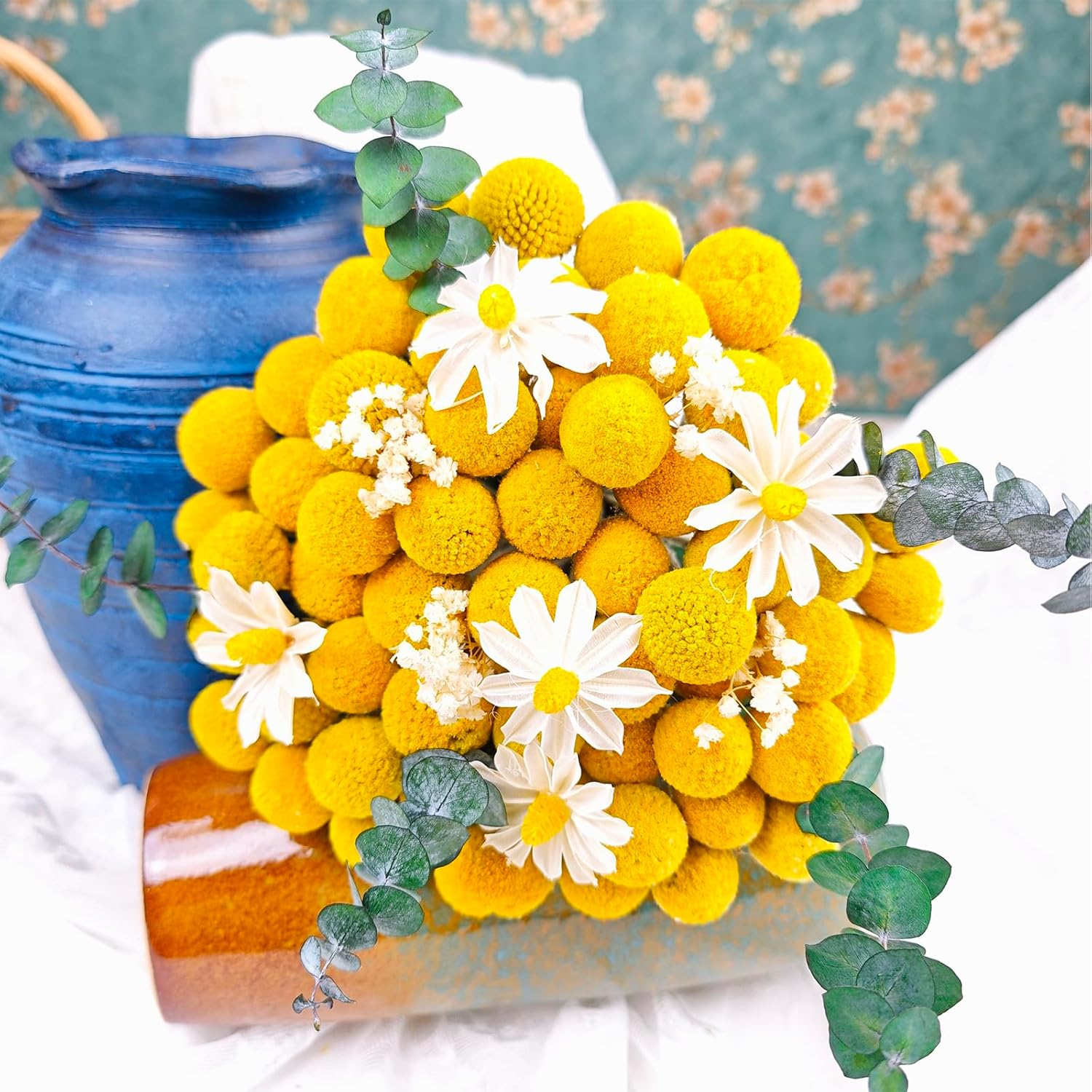 Tooget Natural Craspedia Dried Flowers Yellow Billy Buttons Balls Bouquet Bundles, Real Freshly Harvested Dry Plant Bunch Arrangements Decorate for Home Crafts, Party, Wedding, Store image number 2
