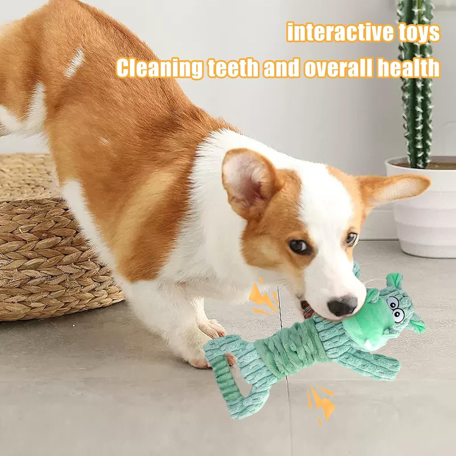 XICEN Puppy Teething Toys, Hippo Dog Chew Toy with Tug of War Handle, Lamb Chop Dog Toy, Interactive Dog Toy, Stuffed Dog Toy, Chew Teething Toy, Cute Soft Pet Toy image number 5