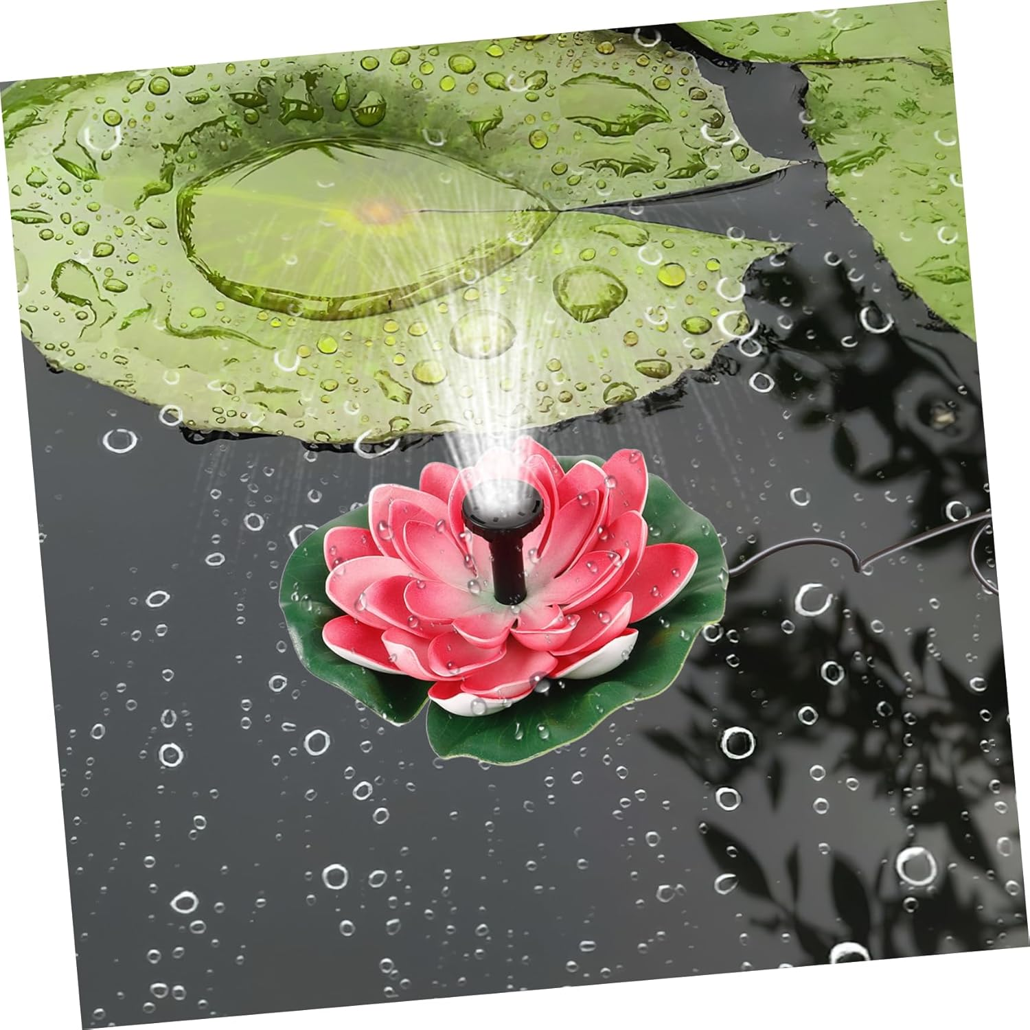 Balacoo Solar-Powered Floating Water Fountain Lotus Leaf Design Outdoor Garden Pond Decoration 7V 1.2W Cherry Red Flower Floating Pool Fountain for Landscape Water Features image number 4