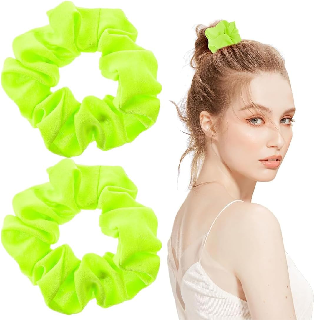 KSJEHW Pack of 2 Neon Hair Bobbles Scrunchie Large Women'S Hair Bobbles Elastic Hair Bands Ponytail Holder for Women and Girls Cheerleading Party Outfits Green image number 4
