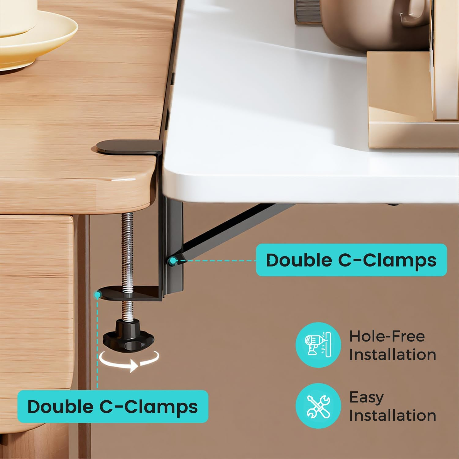 Uandhome Desk Extension,Ergonomic Desk Extension, Foldable Table Extensions,Black Keyboard Tray, Sturdy Computer Desk Extensiones, Keyboard, Elbow Armrest Support for Home, Office (White) - White image number 4