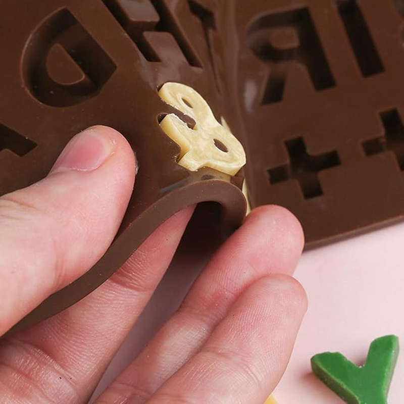 Chocolate Silicone Mold, 2 Pcs Silicone Letter Molds and 2 Pcs Number Chocolate Molds with Happy Birthday Cake Decorations Symbols for DIY Cookies, Chocolate, Candy, Jelly. image number 1