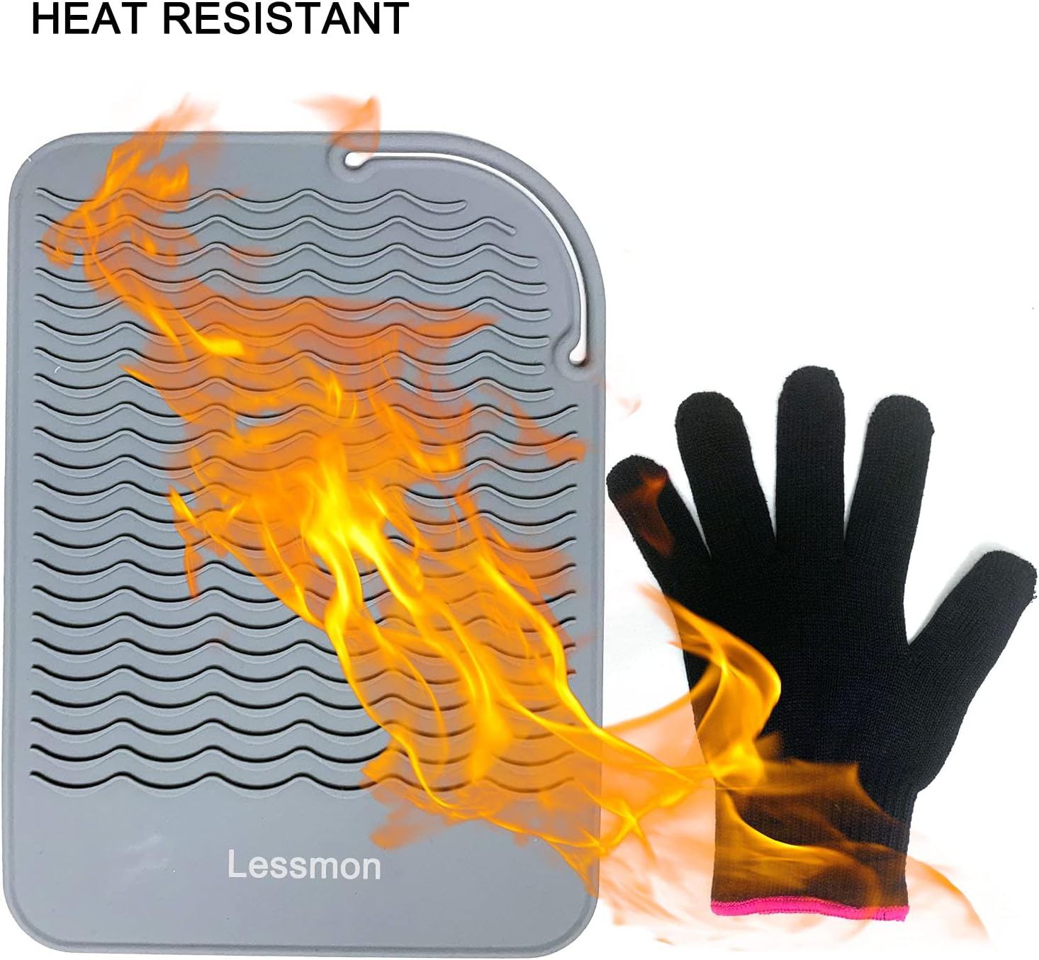 Flat Iron Travel Mat, Curling Iron Counter Protector with Heat Resistant Glove for Curling Irons, Hair Straightener, Flat Irons and Hair Styling Tools, 9&rdquo; X 6.5&rdquo;, Gray by Lessmon image number 5