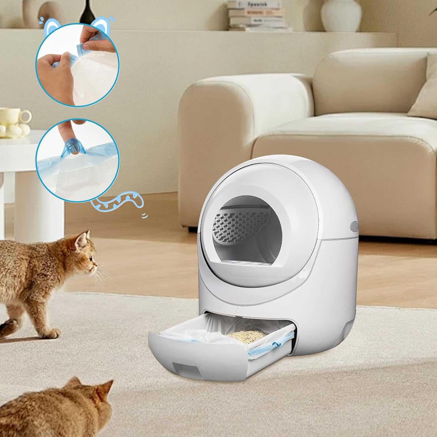 Awobepl 60 Count Cat Litter Box Liners 3.15Mil Extra Thick Cat Litter Bags Tear Resistant Cat Litter Liners Pet Garbage Bags for Self Cleaning Litter Box (67X40Cm) image number 1